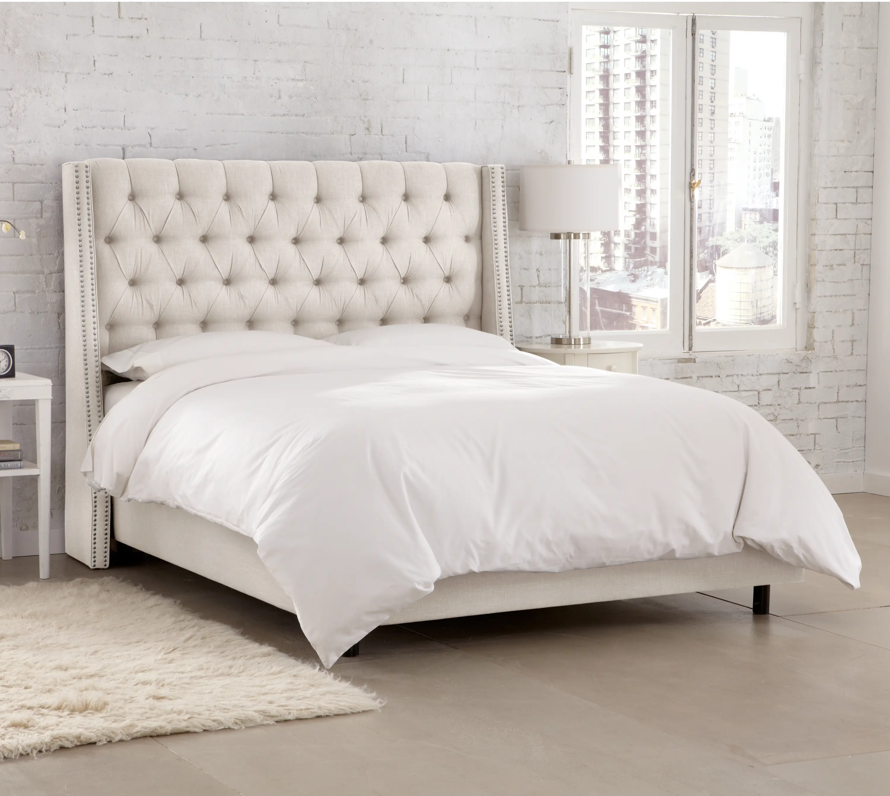 120NBBED-PWLNNTLC Twin Linen Talc Cream Tufted Bed-1