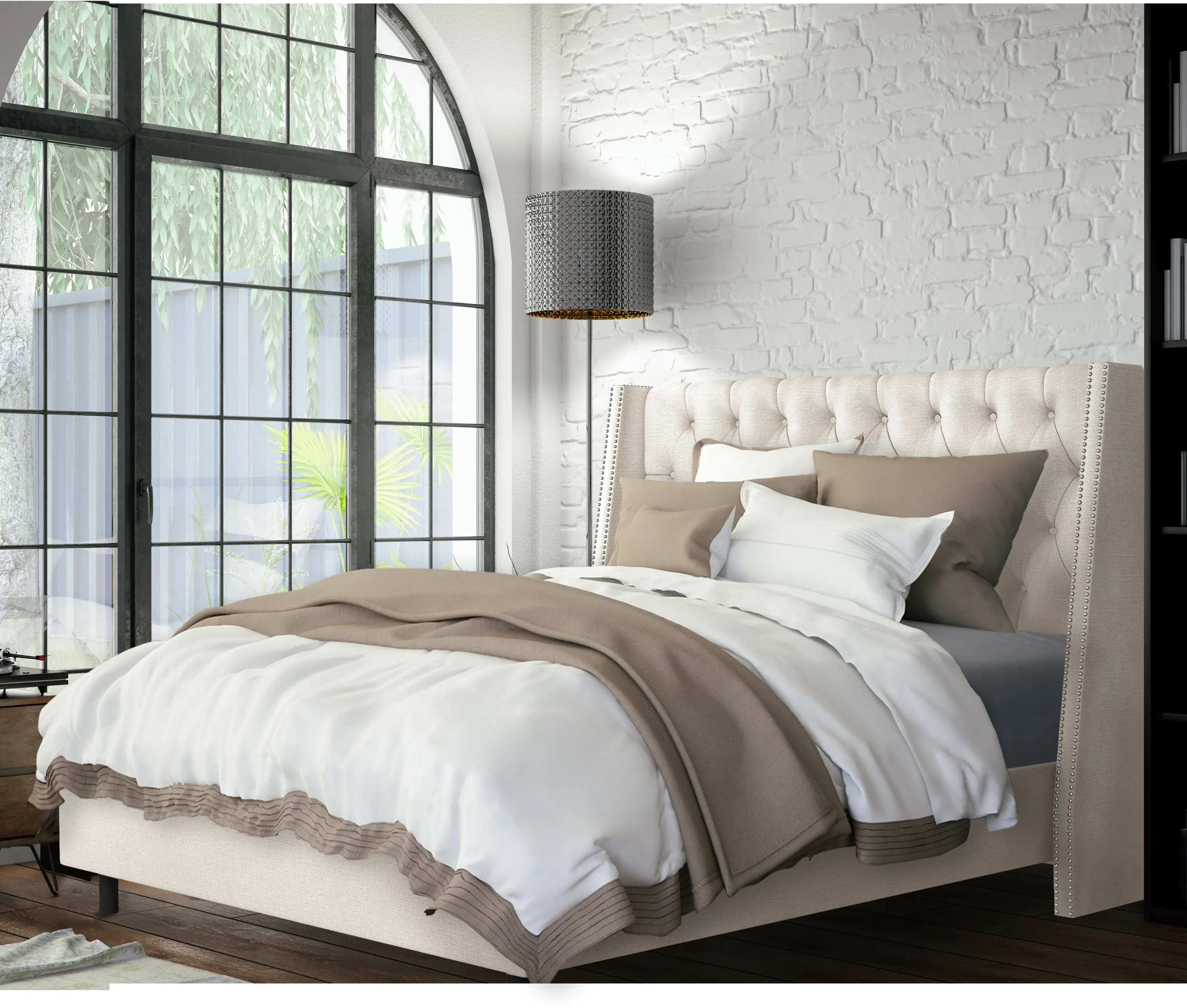 120NBBED-PWLNNTLC Twin Linen Talc Cream Tufted Bed-2