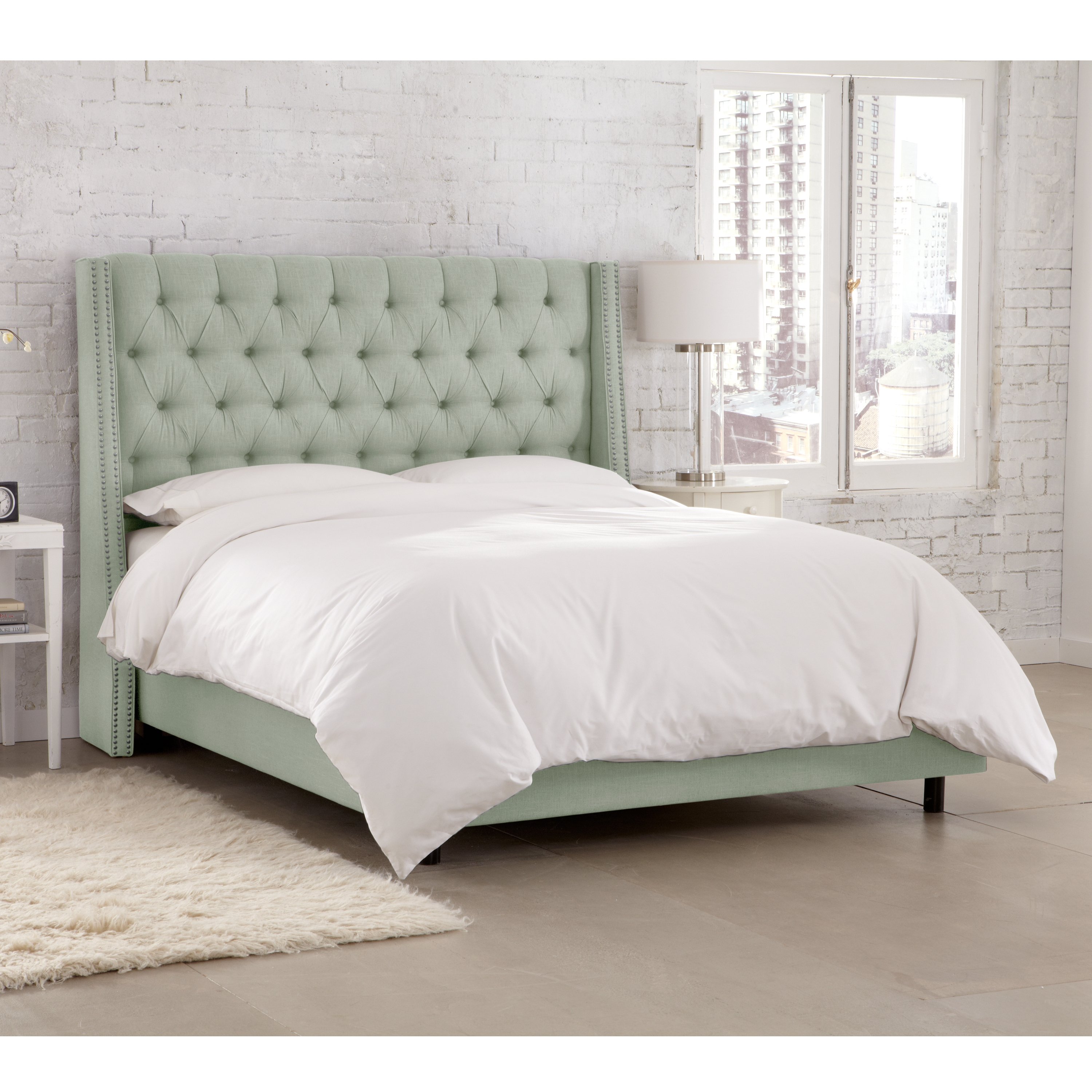 123NBBED-PWLNNSWDBL King Linen Blue Gray Tufted Bed-1