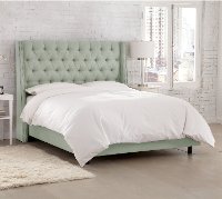 122NBBED-PWLNNSWDBL Queen Linen Blue Gray Tufted Bed