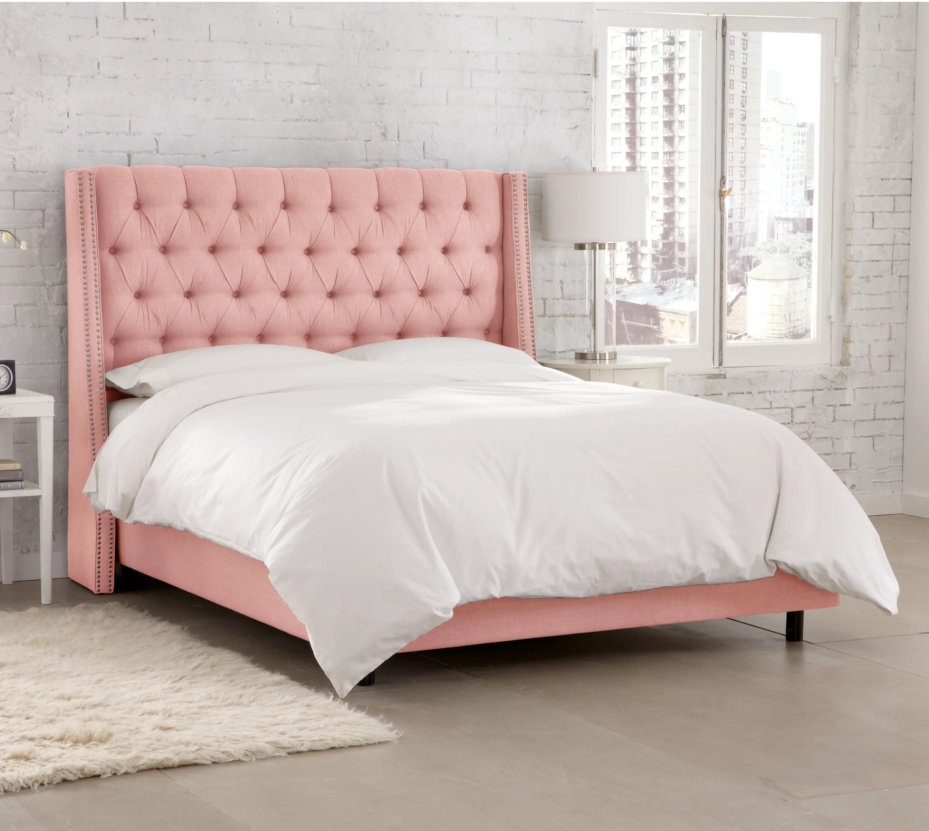 121NBBED-PWLNNPTL Full Linen Petal Pink Tufted Bed-1