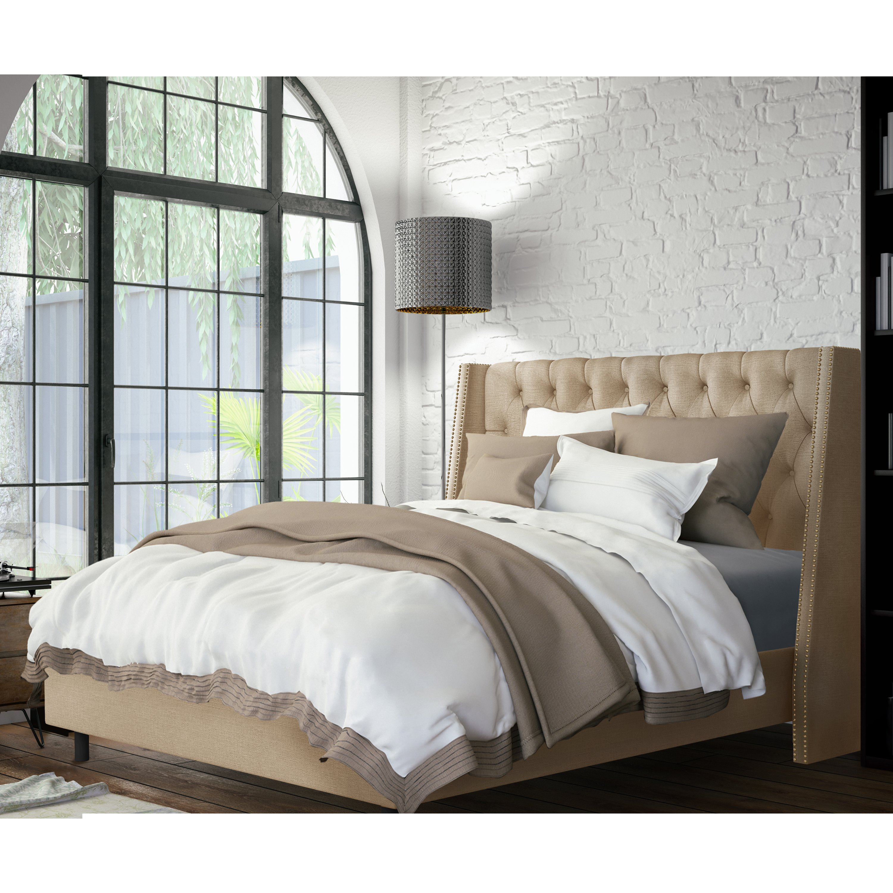 123NBBED-BRLNNSND King Linen Sandstone Tufted Bed-2