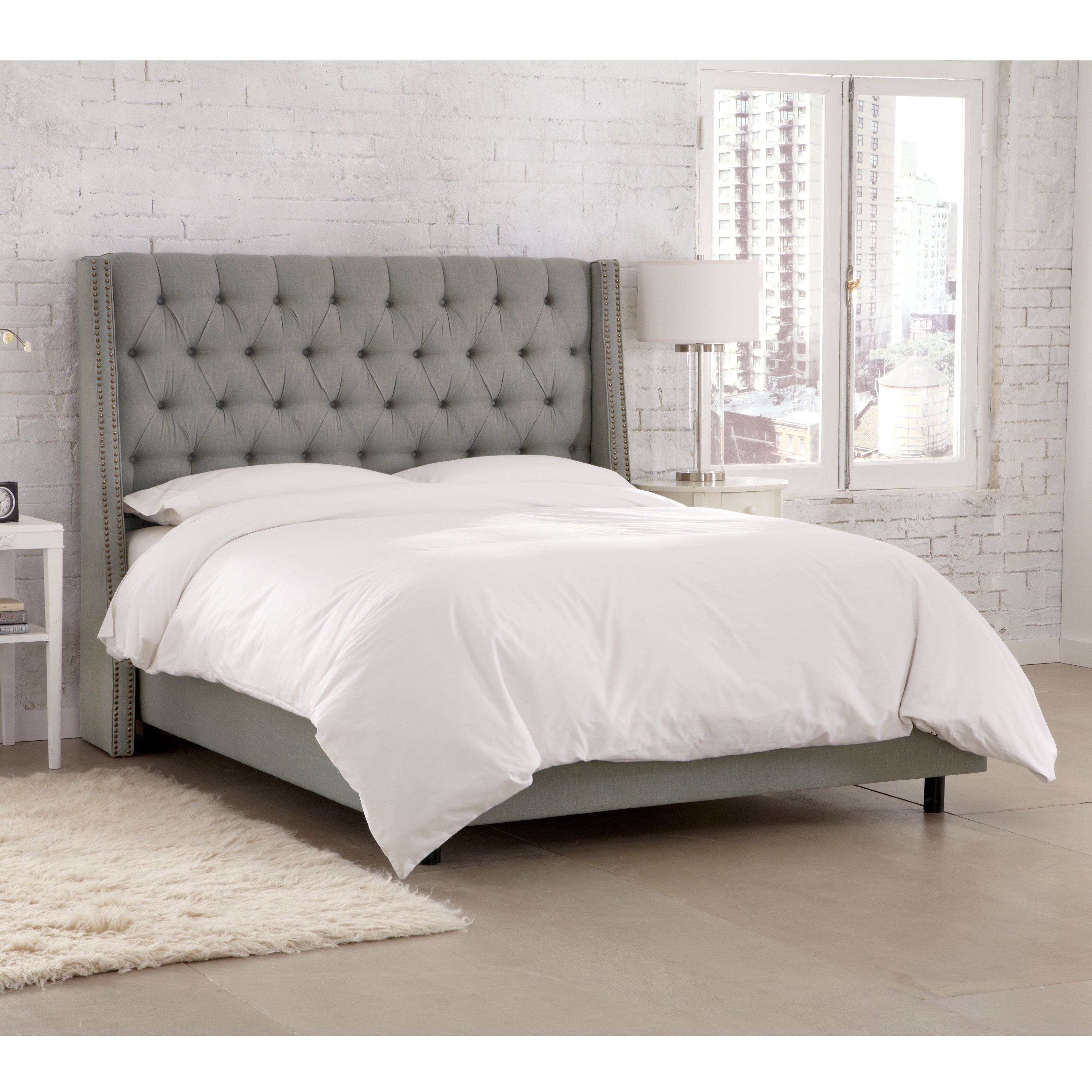 120NBBED-BRLNNGR Twin Linen Gray Tufted Bed-1