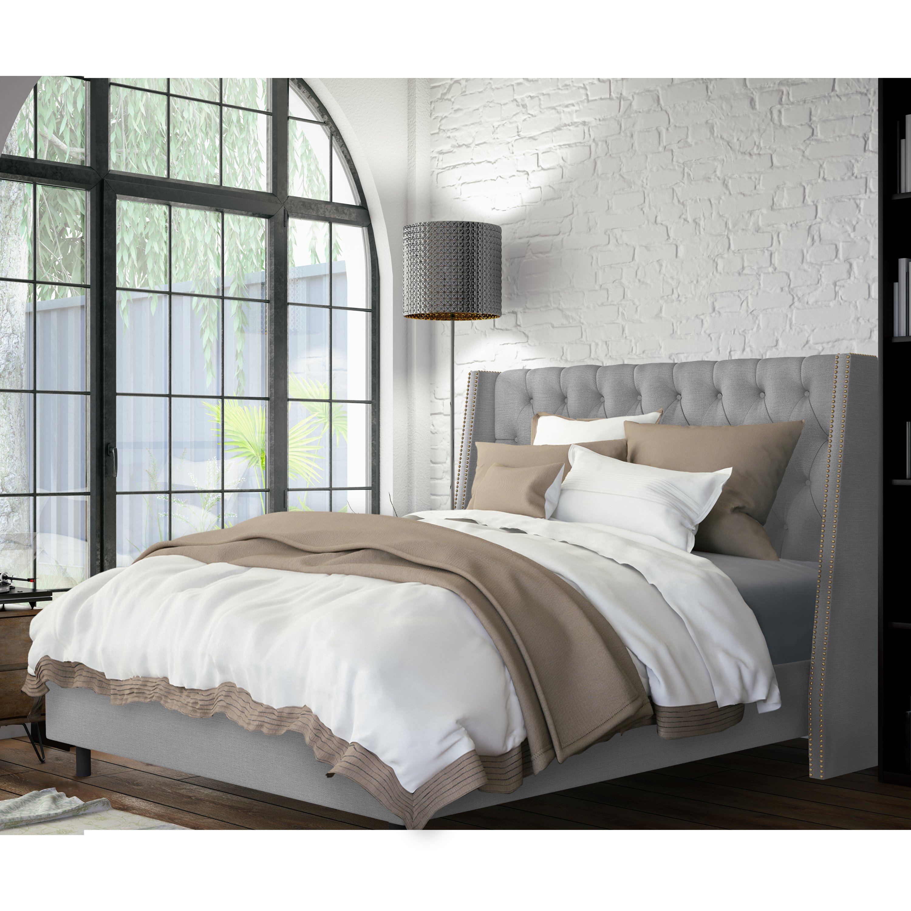 120NBBED-BRLNNGR Twin Linen Gray Tufted Bed-2