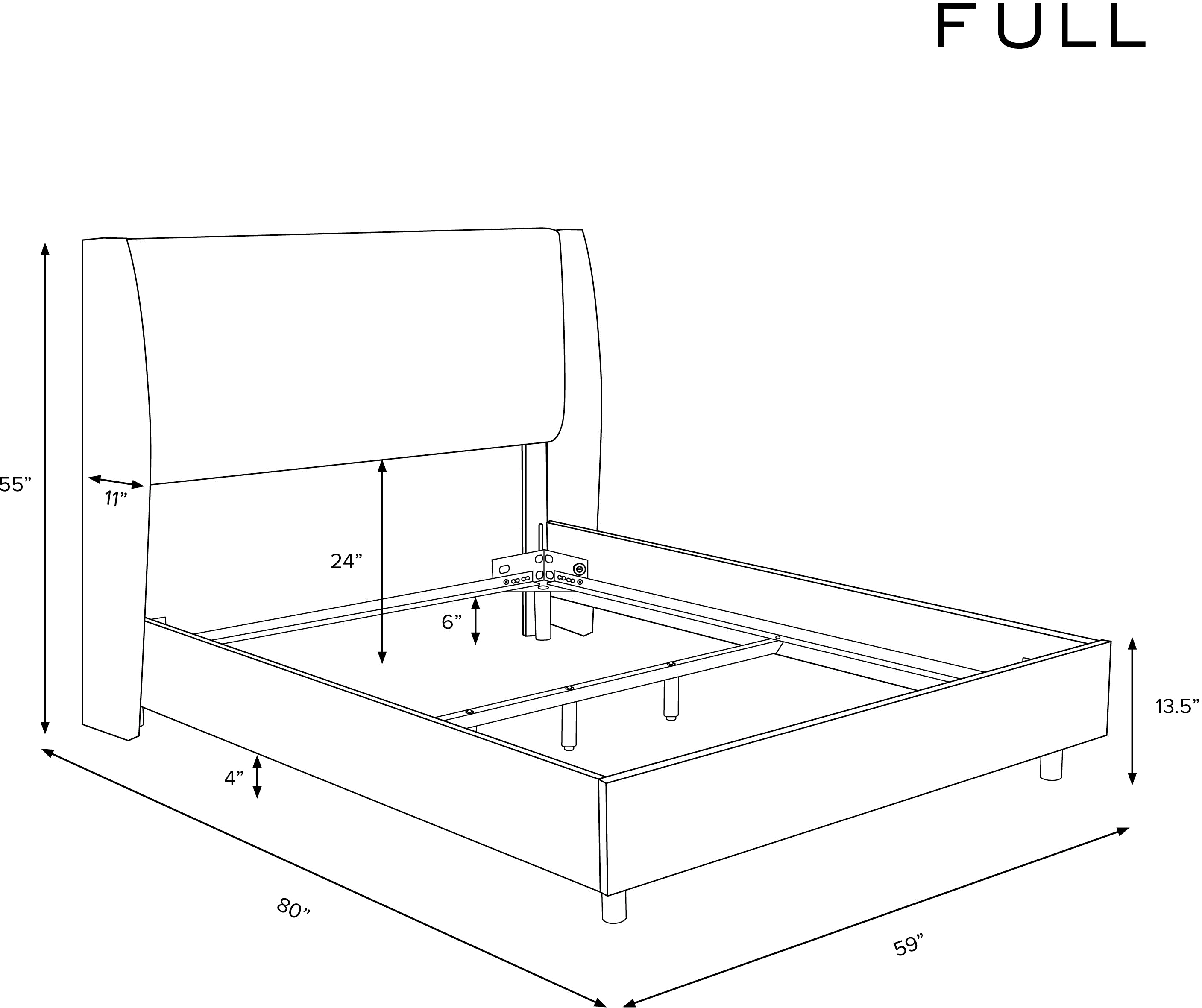 431BEDZMWHT Full White Square Bed Frame- Zuma-8