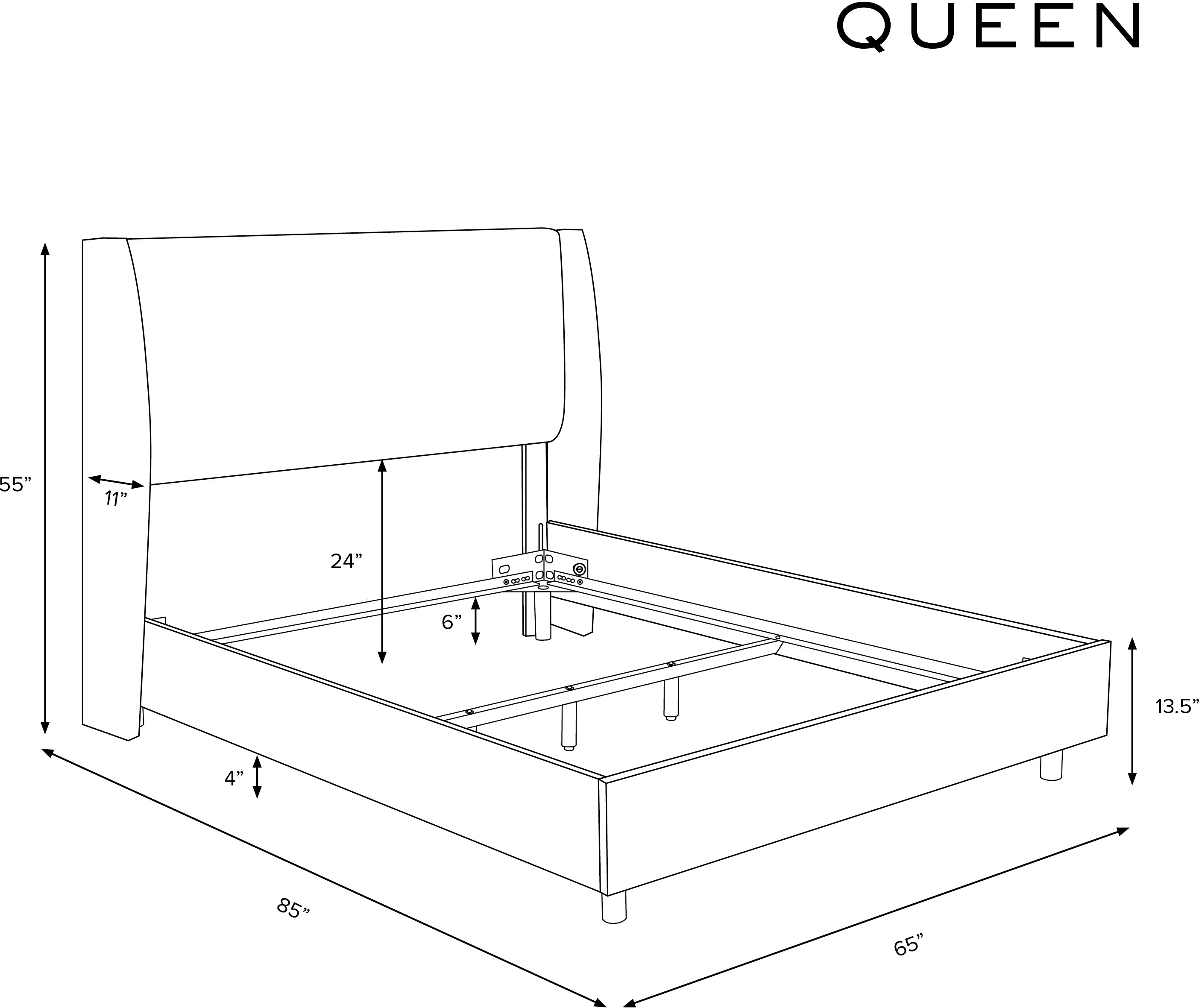 432BEDZMCHR Queen Charcoal Square Bed Frame- Zuma-8