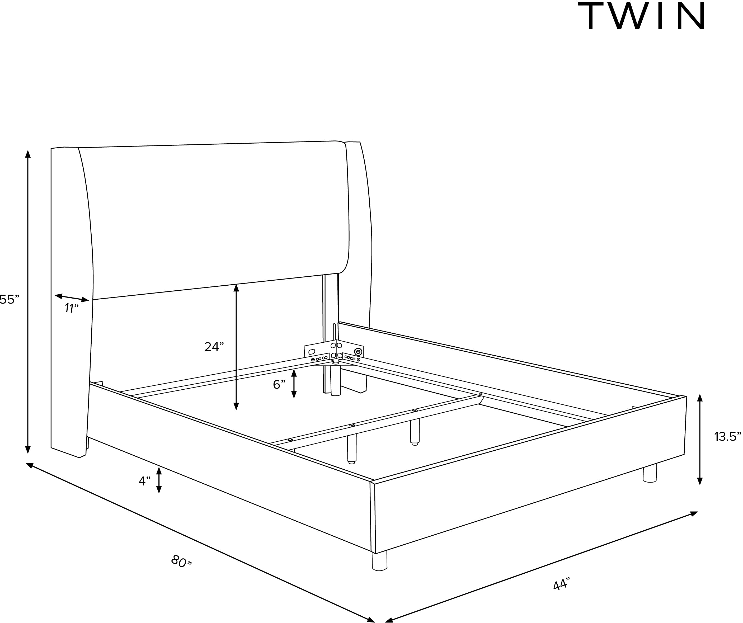 430BEDZMCHR Twin Charcoal Square Bed Frame- Zuma-8