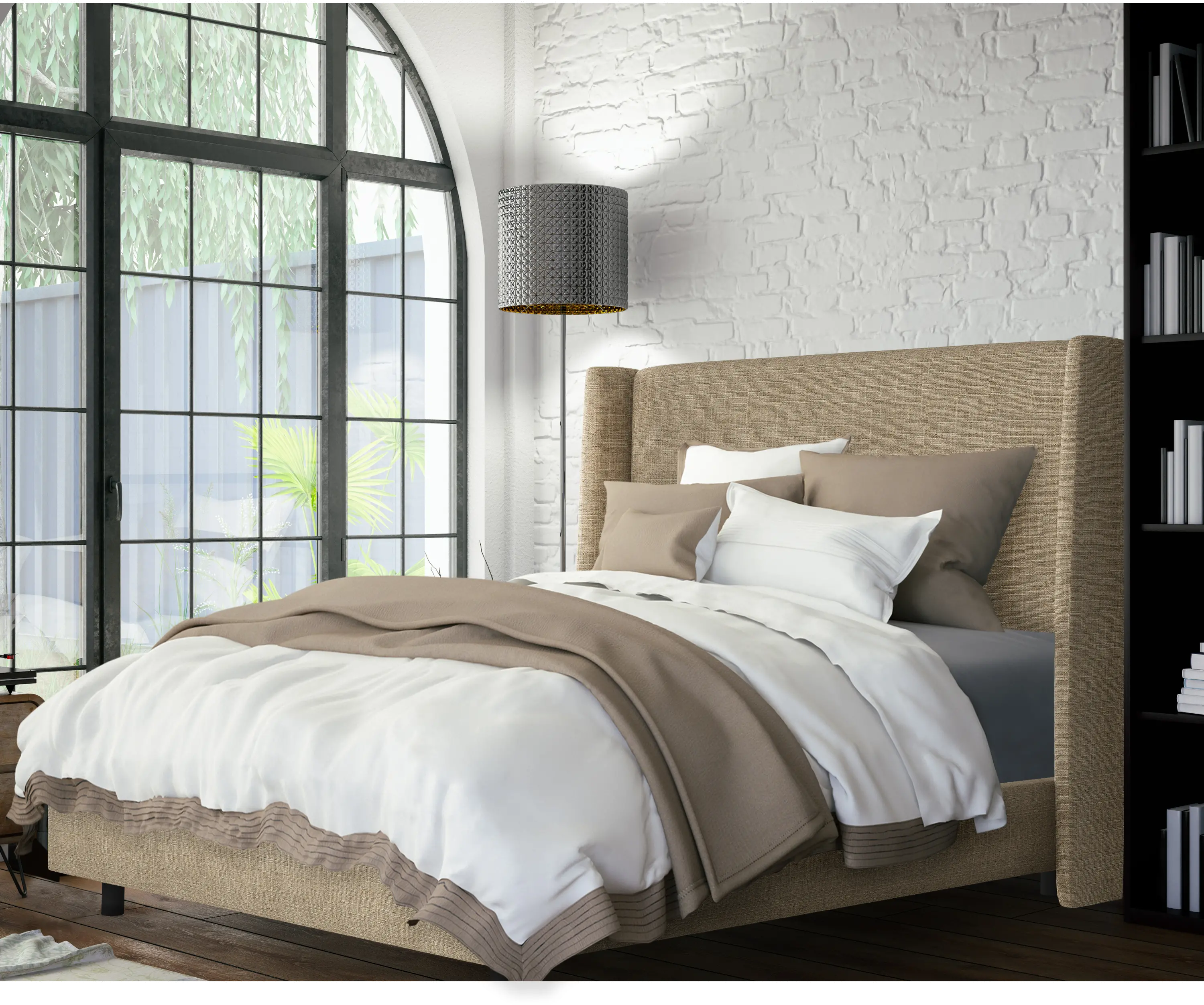 432BEDZMLNN Queen Linen Square Bed Frame- Zuma-2