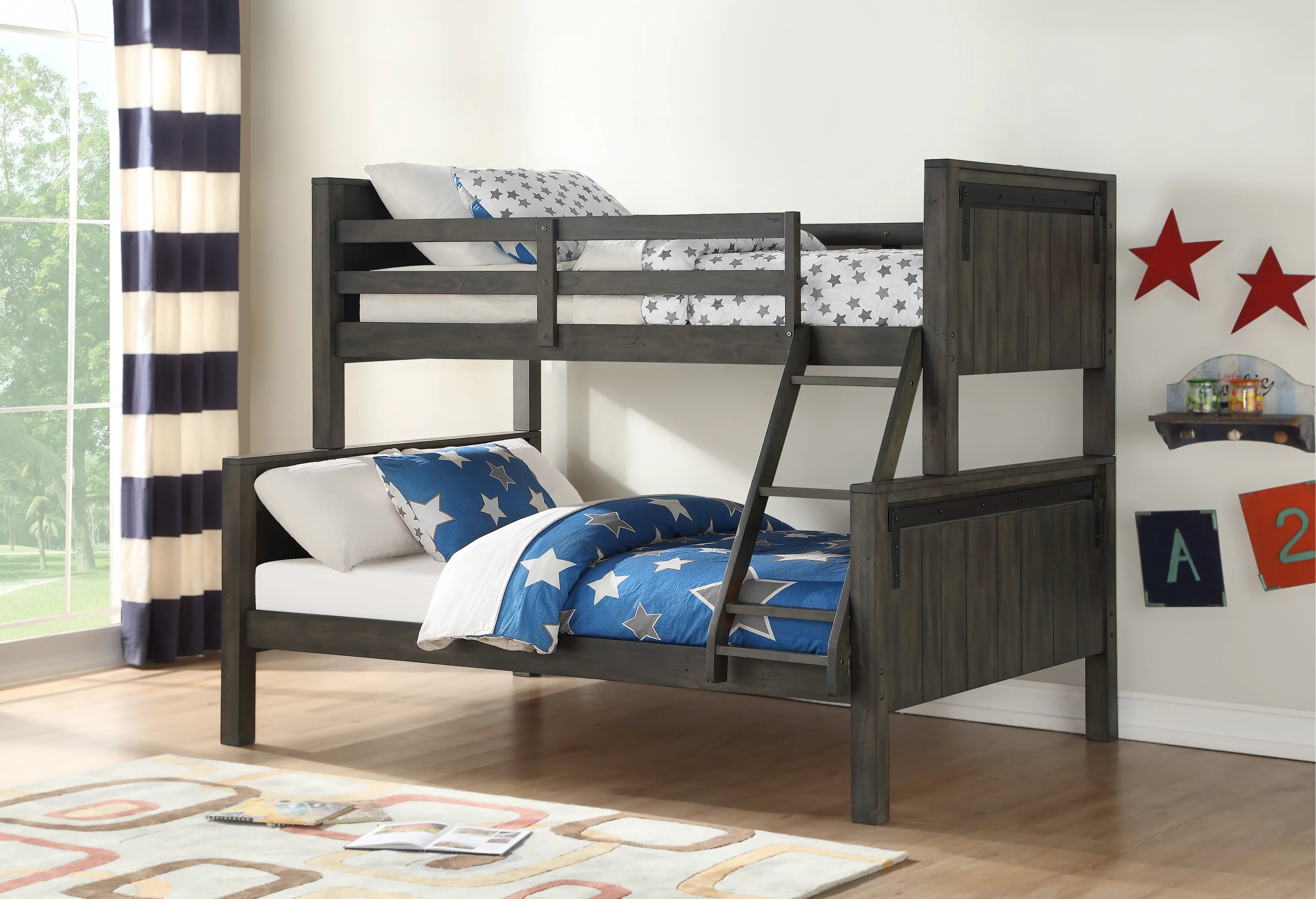 Farmhouse Gray Twin over Full Bunk Bed - Barn Door-1