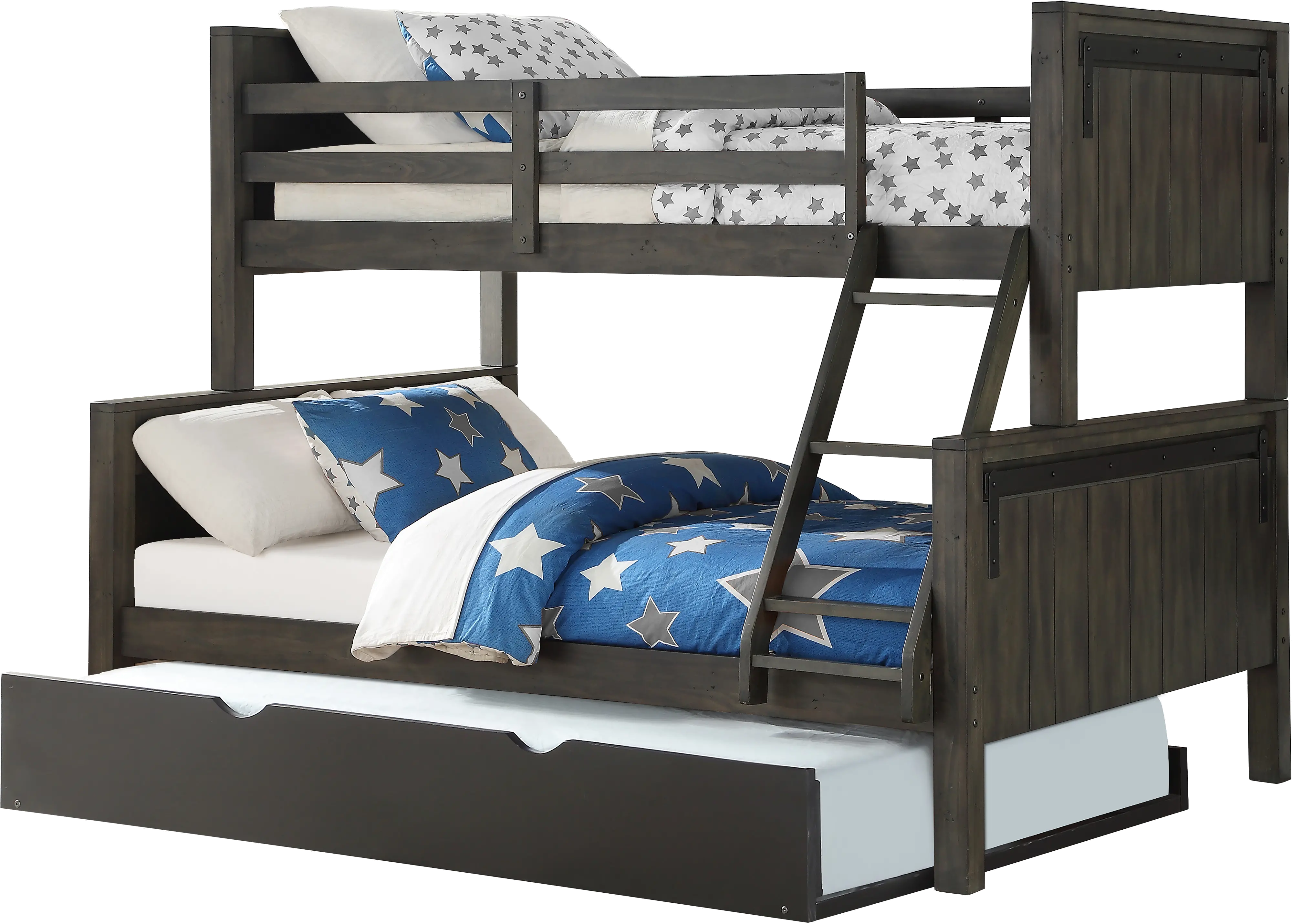 Gray Twin over Full Bunk Bed with Trundle - Barn Door-2