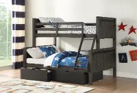Gray Twin over Full Bunk Bed with Storage Drawers - Barn Door