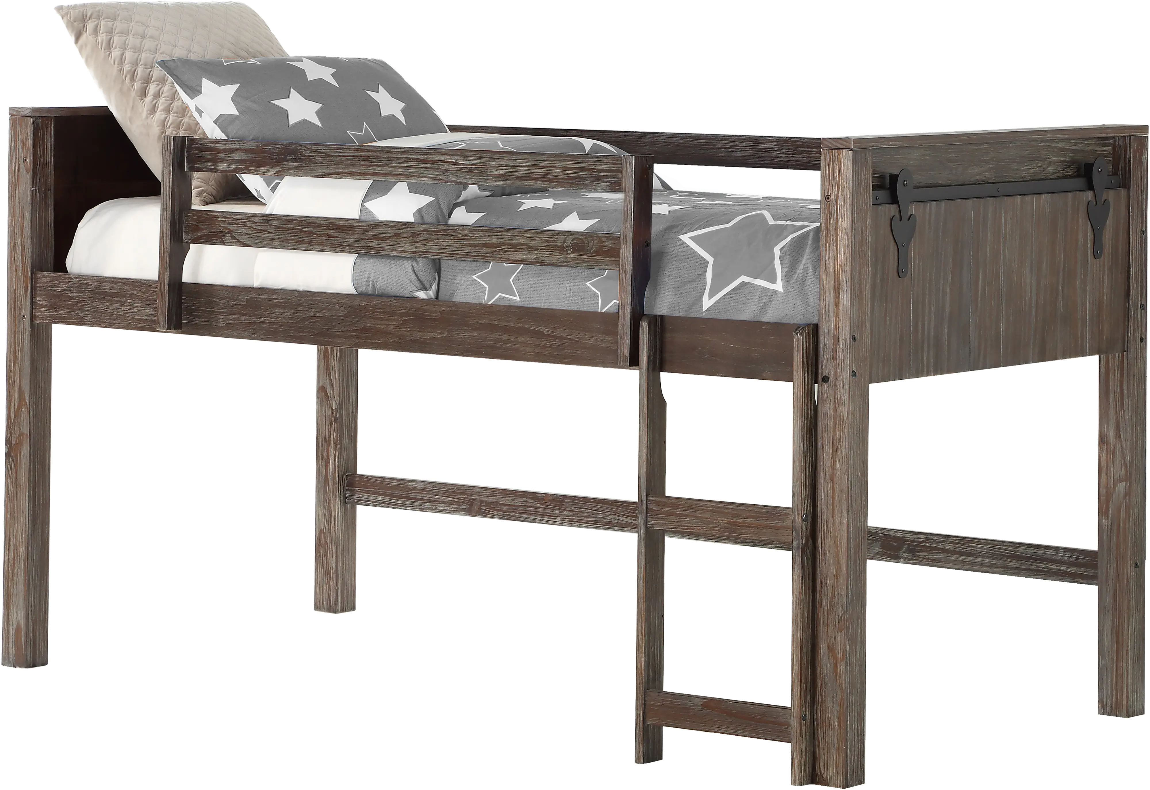 Farmhouse Brushed Brown Twin Low Loft Bed - Barn Door-2