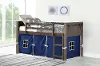 Brushed Brown Twin Loft Bed with Blue Tent - Barn Door