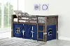 Brushed Brown Twin Loft Bed with Blue Tent - Barn Door