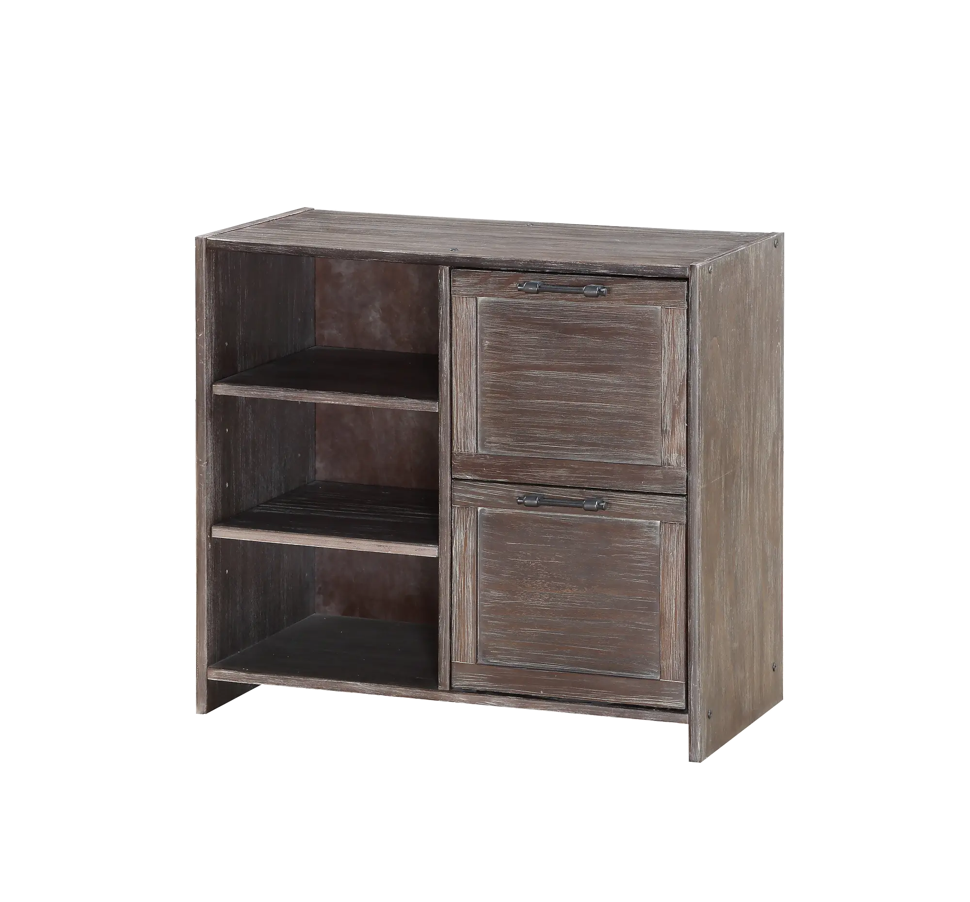 Brushed Brown 2 Drawer Chest with Shelves - Barn Door-1
