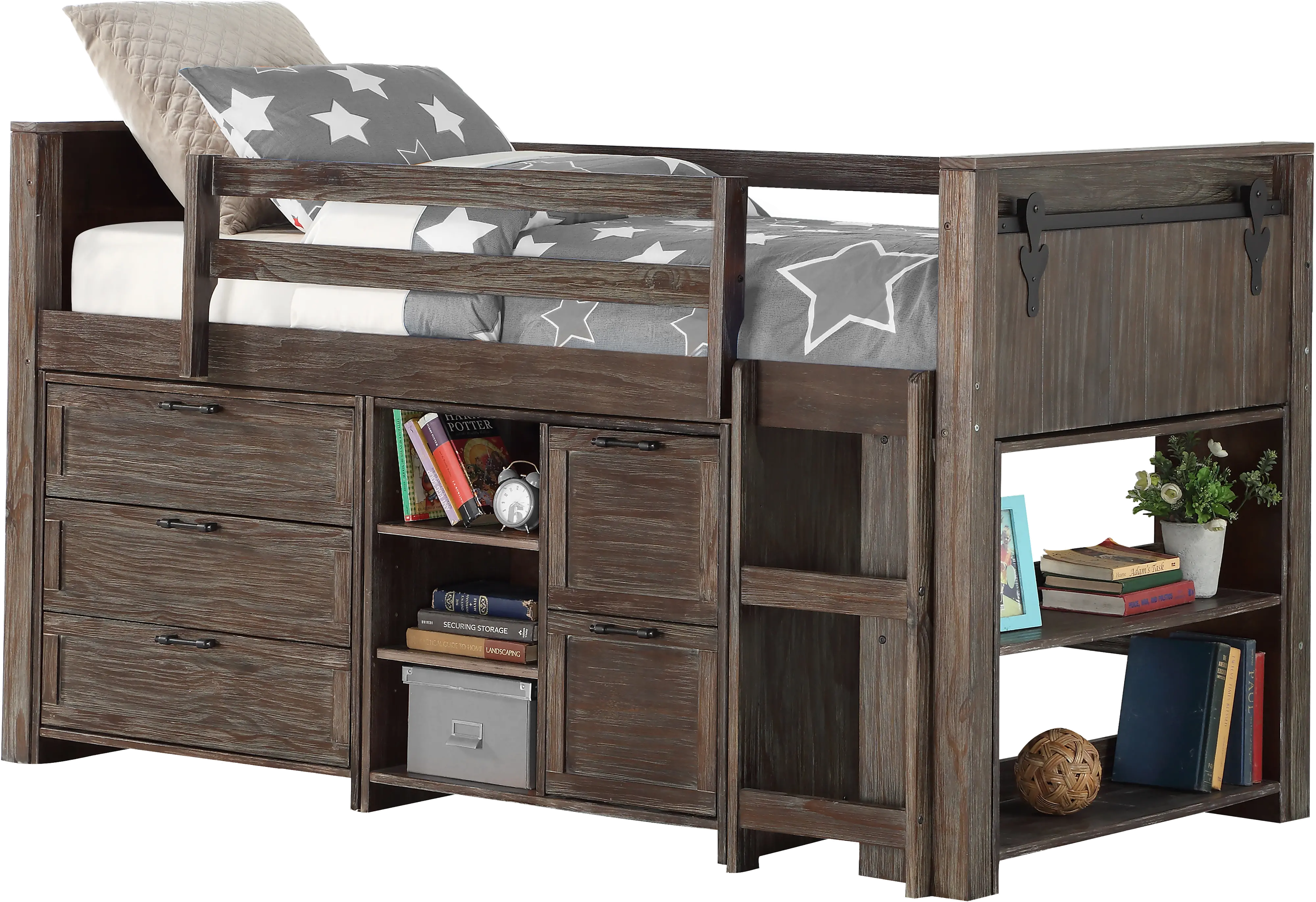 Brushed Brown 2 Drawer Chest with Shelves - Barn Door-3