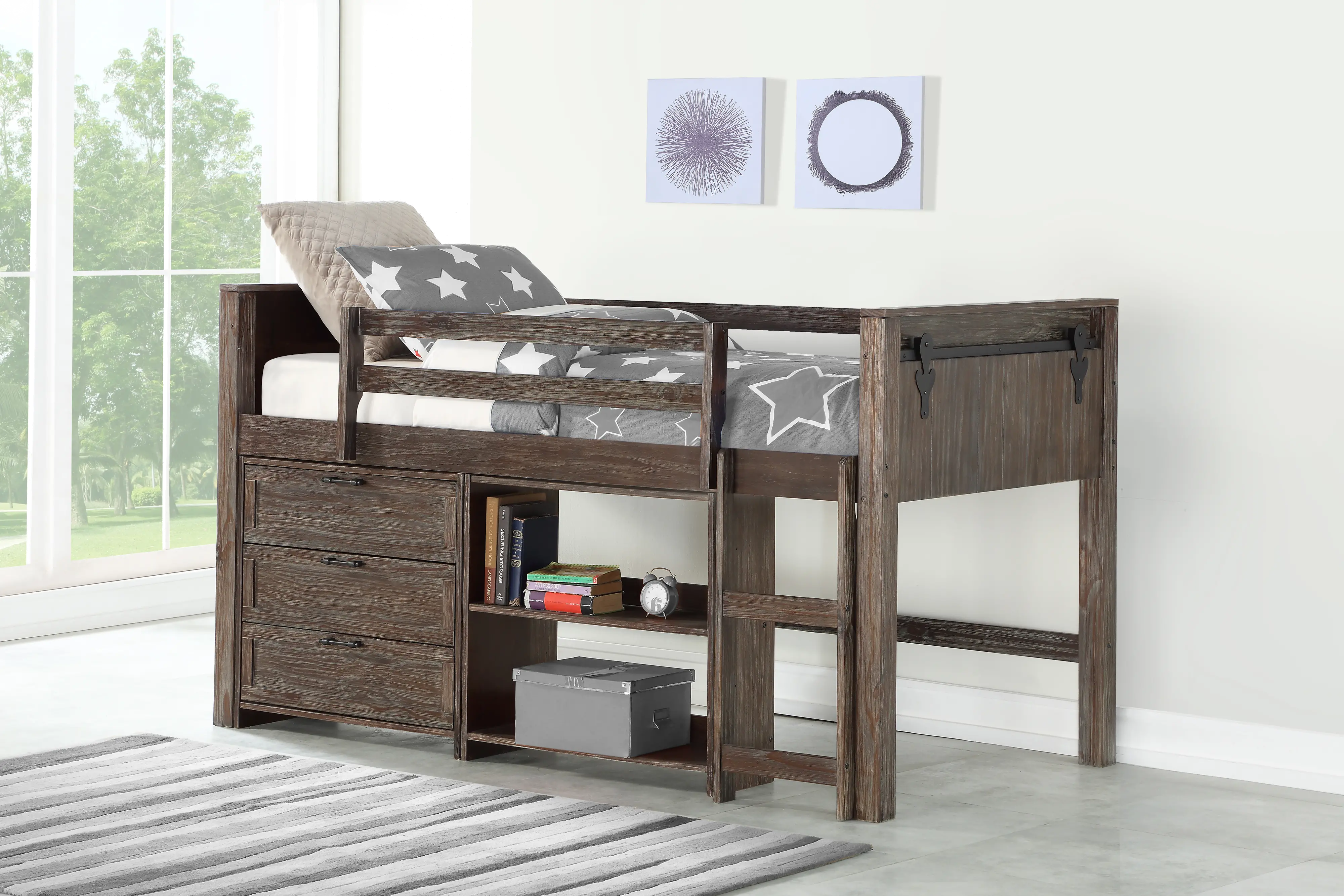 Farmhouse Brushed Brown Large Bookcase - Barn Door-2