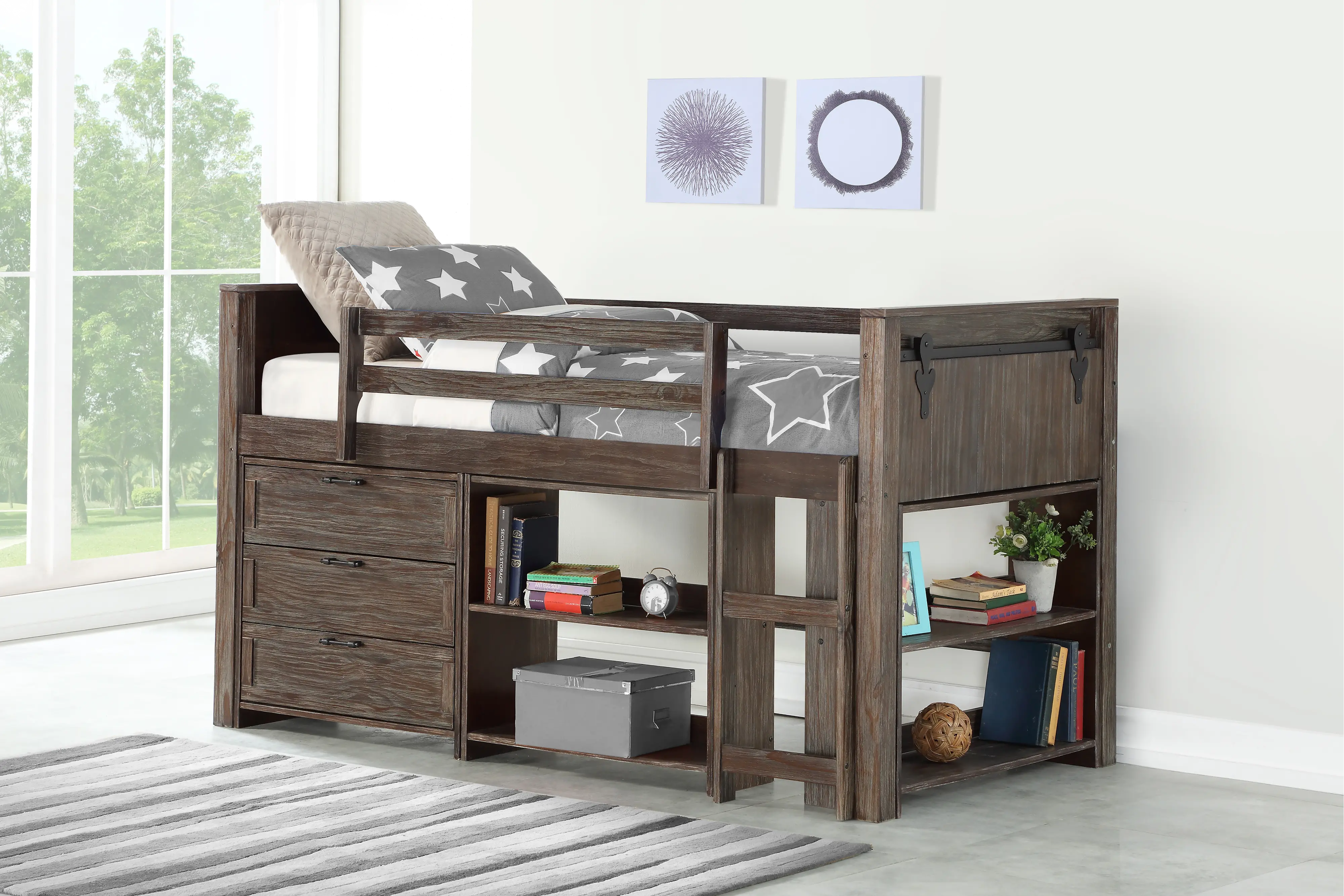 Farmhouse Brushed Brown Small Bookcase - Barn Door-2