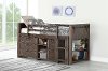 Brown Twin Low Loft Bed with 2 Chests and Bookcase - Barn Door
