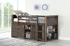 Brown Twin Low Loft Bed with 2 Chests and Bookcase - Barn Door