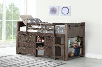 Brown Twin Low Loft Bed with 2 Chests and Bookcase - Barn Door
