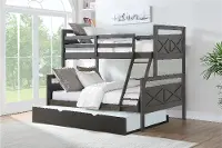Rustic Gray Twin over Full Bunk Bed with Twin Trundle