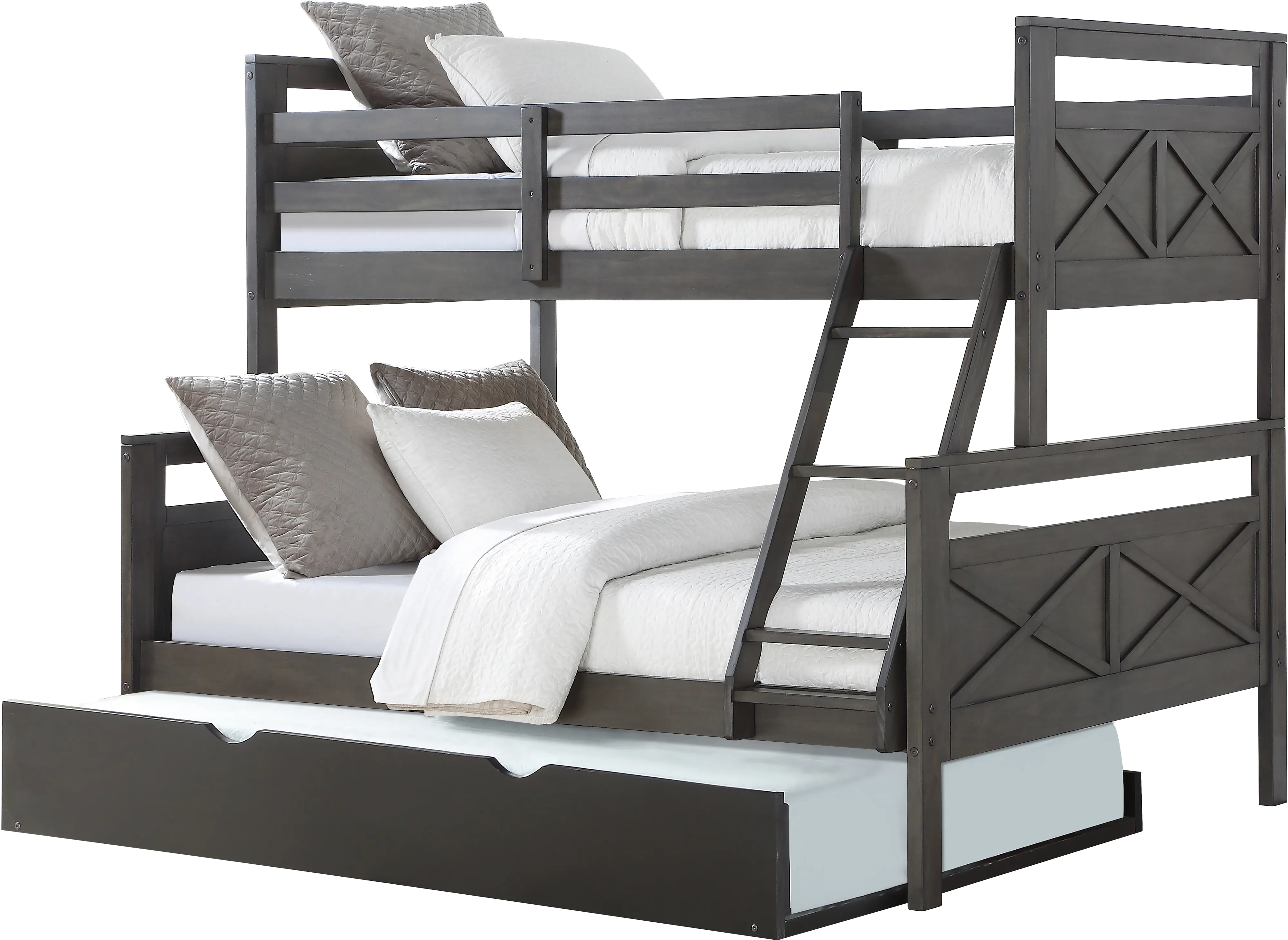 Rustic Gray Twin over Full Bunk Bed with Twin Trundle-2