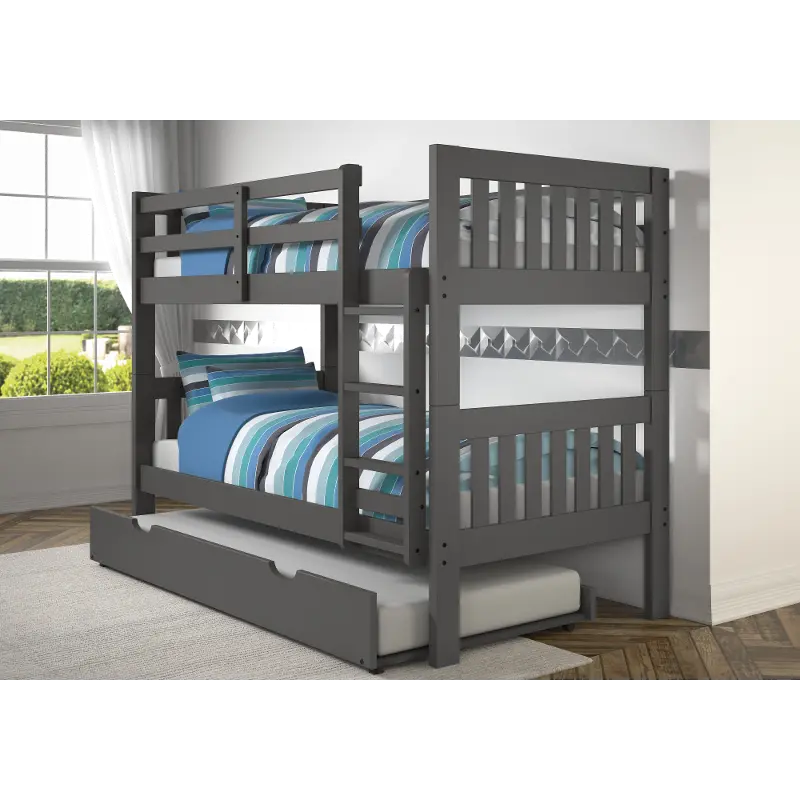 Classic Gray Twin Bunk Bed with Trundle - Mission