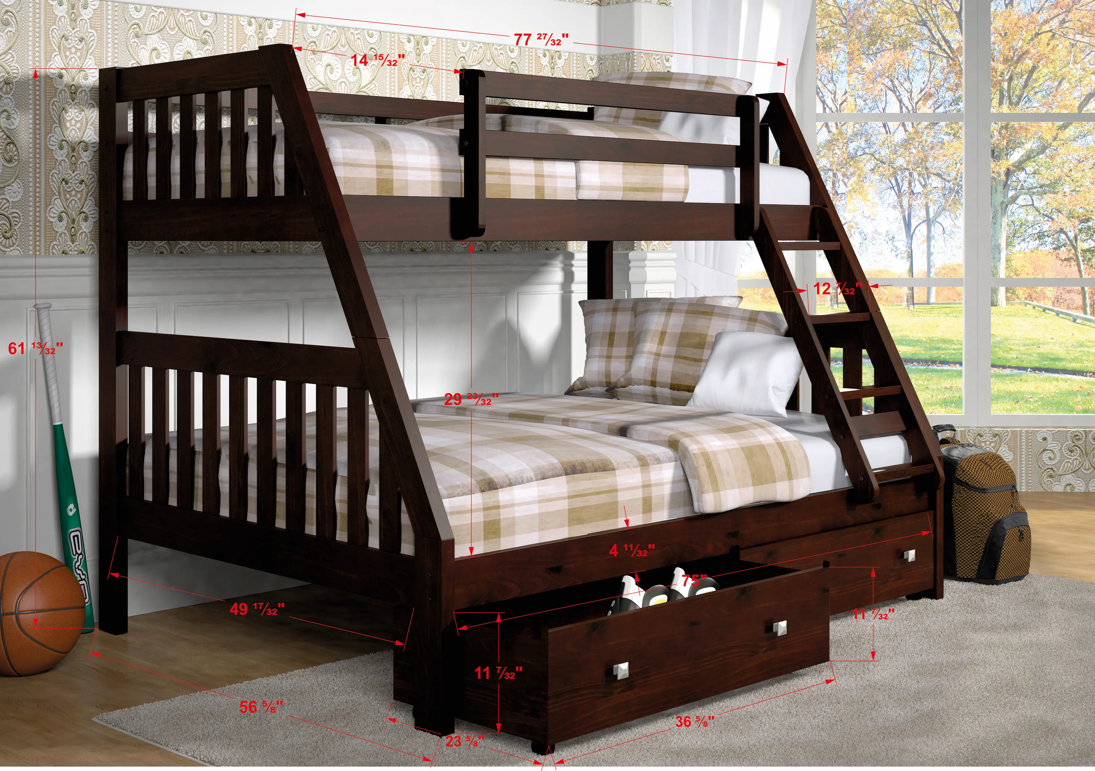 Brown Twin over Full Bunk Bed with Storage Drawers - Mission-2
