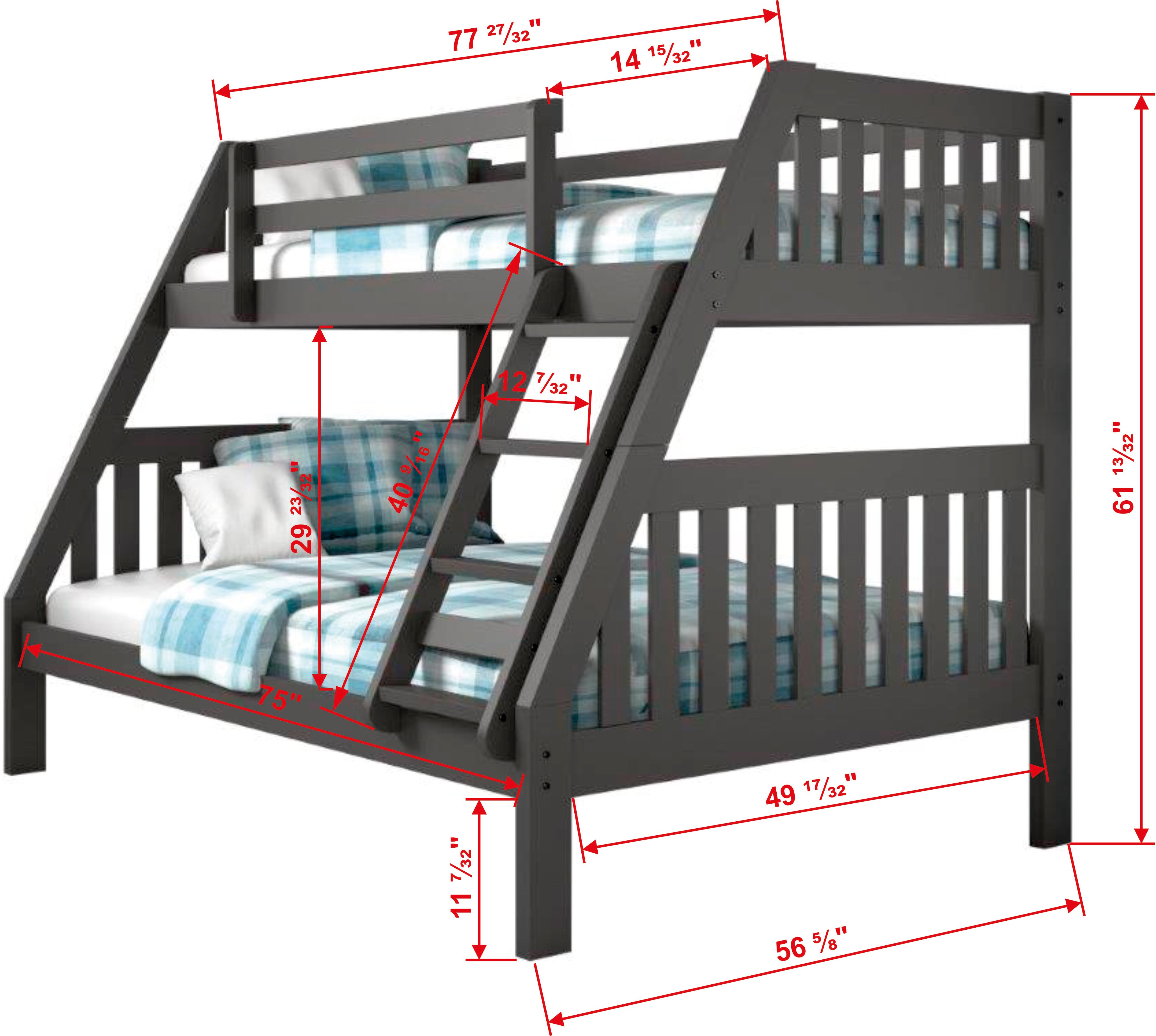 Mission Gray Twin over Full Bunk Bed-3