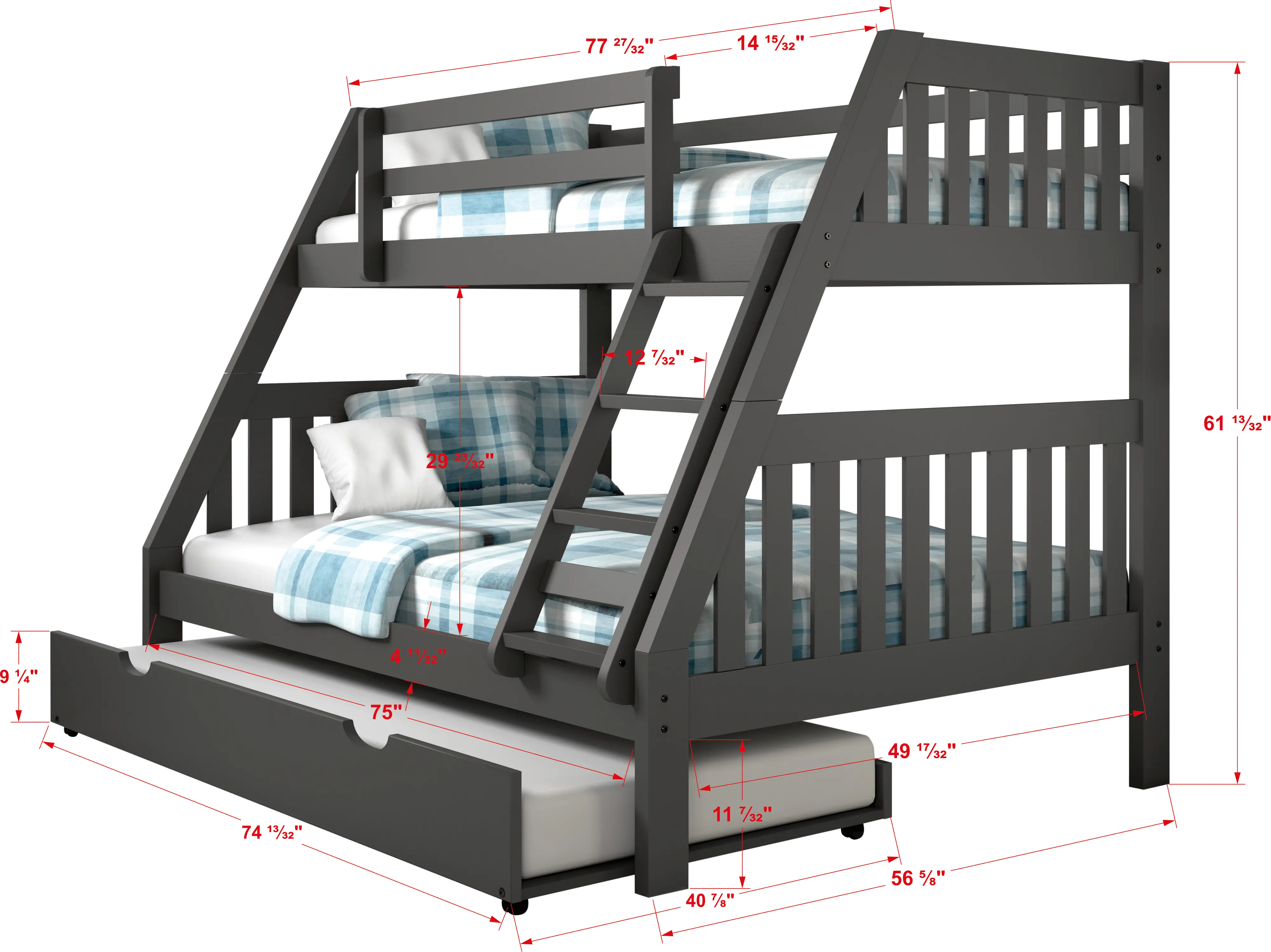 Mission Gray Twin over Full Bunk Bed with Trundle-3