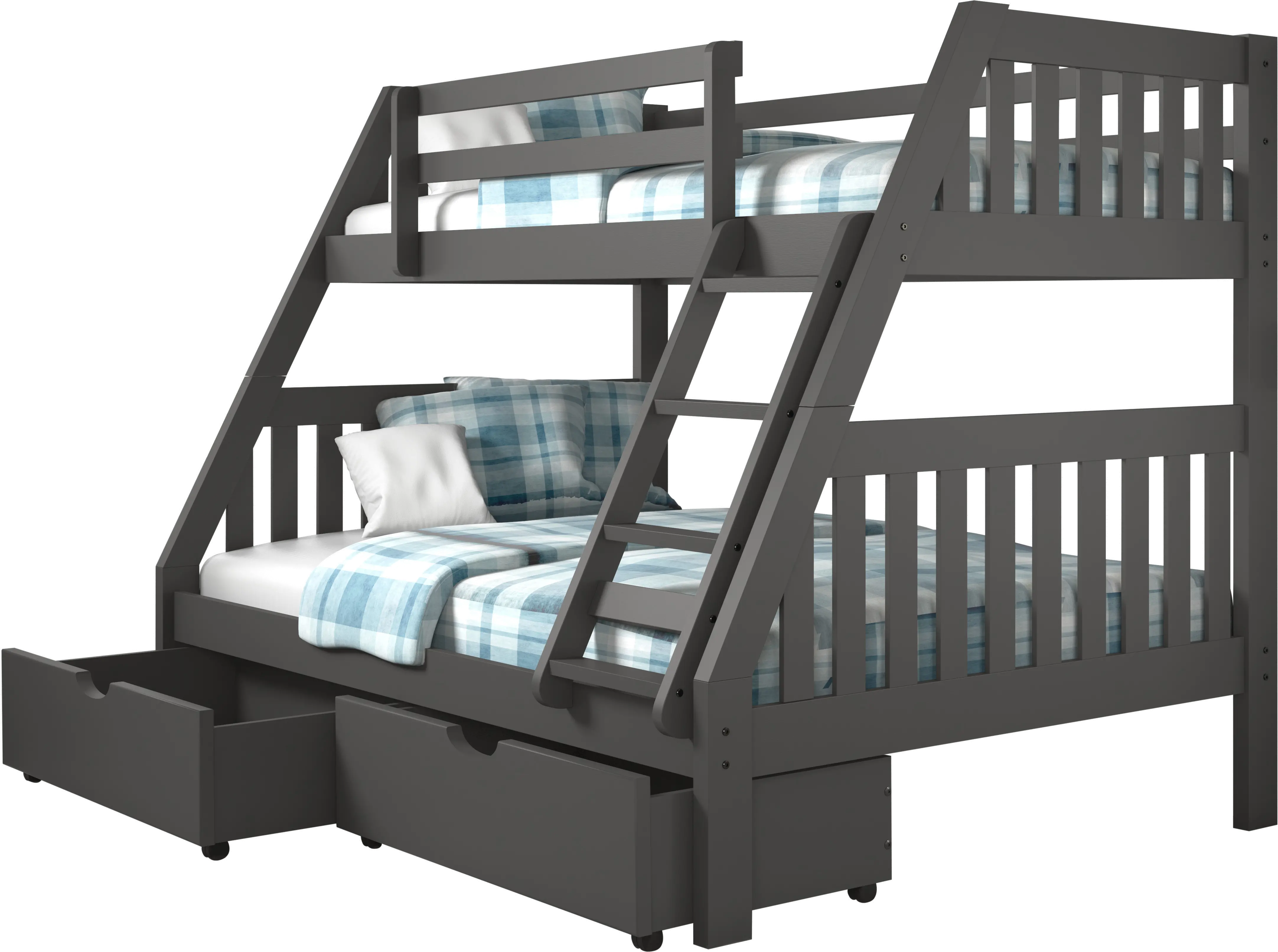 Gray Twin over Full Bunk Bed with Storage Drawers - Mission-2