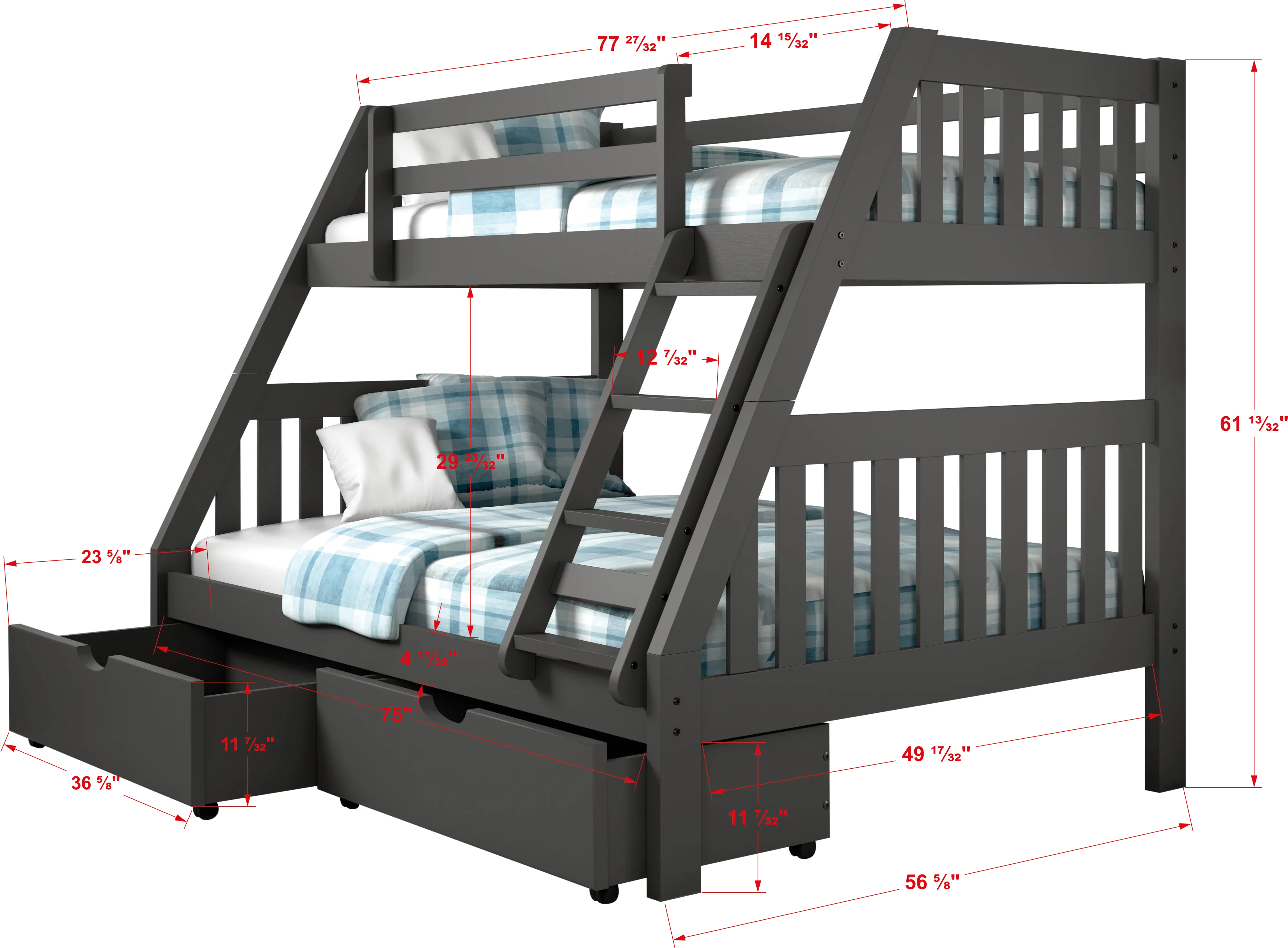 Gray Twin over Full Bunk Bed with Storage Drawers - Mission-3