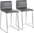 B26-MARAUP SSGY2 Gray and Silver Upholstered Counter Height Stool (Set of 2) - Mara