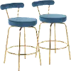 B26-RHONDA AUBU2 Contemporary Blue and Gold Swivel Counter Height Stool (Set of 2) - Rhonda