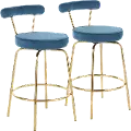 B26-RHONDA AUBU2 Contemporary Blue and Gold Swivel Counter Height Stool (Set of 2) - Rhonda