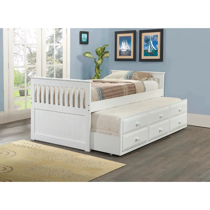 Cappuccino White Twin Captain's Bed with Trundle and Storage