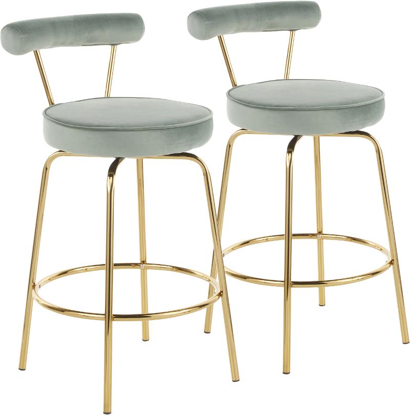 Contemporary Sage Green And Gold Swivel, Counter Height Swivel Bar Stools Set Of 2