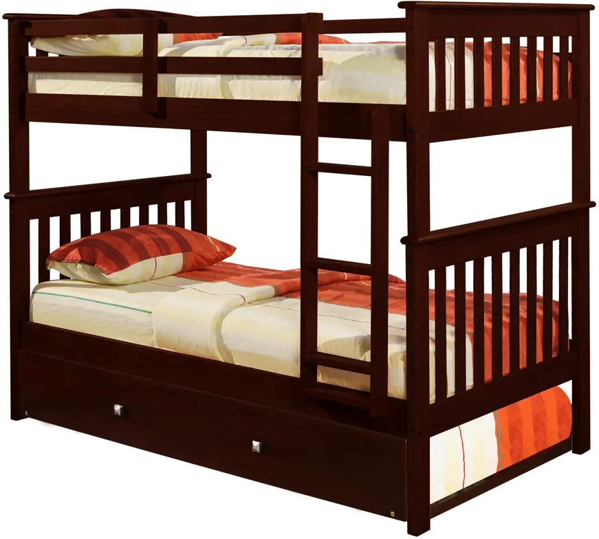 Dark Brown Twin-over-Twin Bunk Bed with Trundle - Craftsman-2