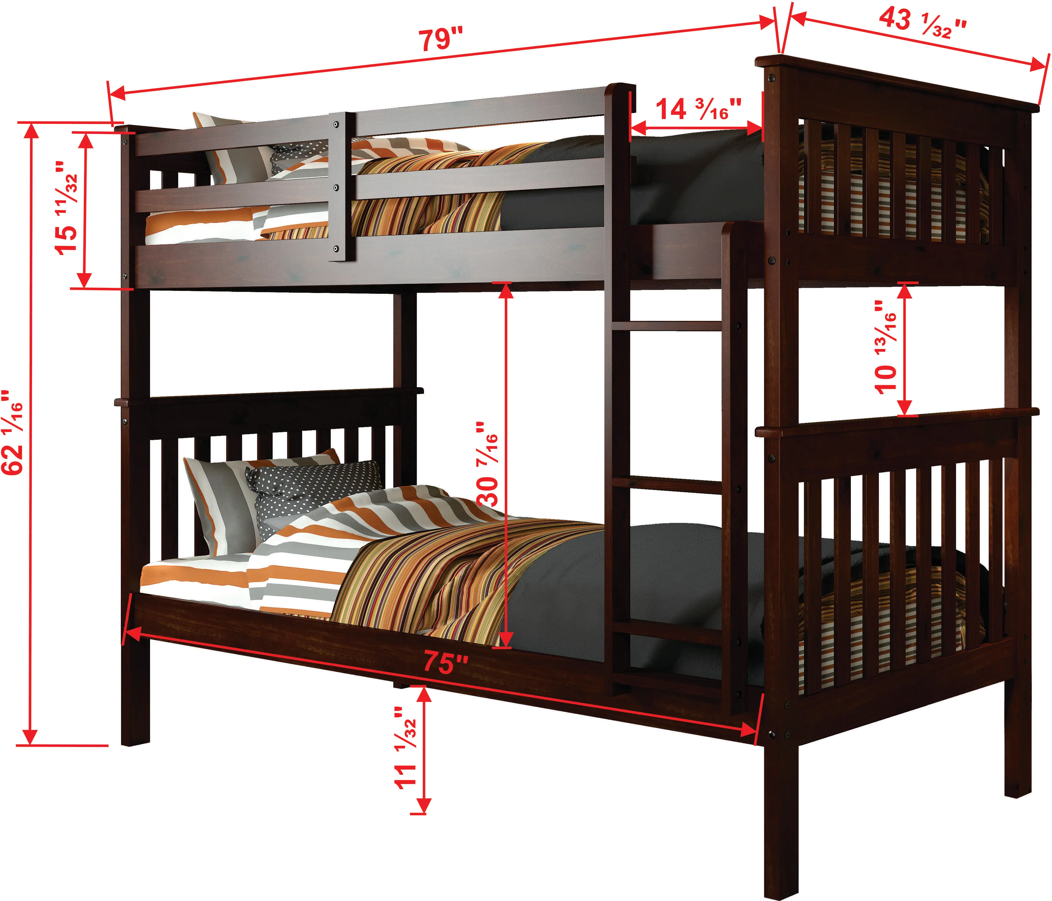 Dark Brown Twin-over-Twin Bunk Bed with Trundle - Craftsman-3