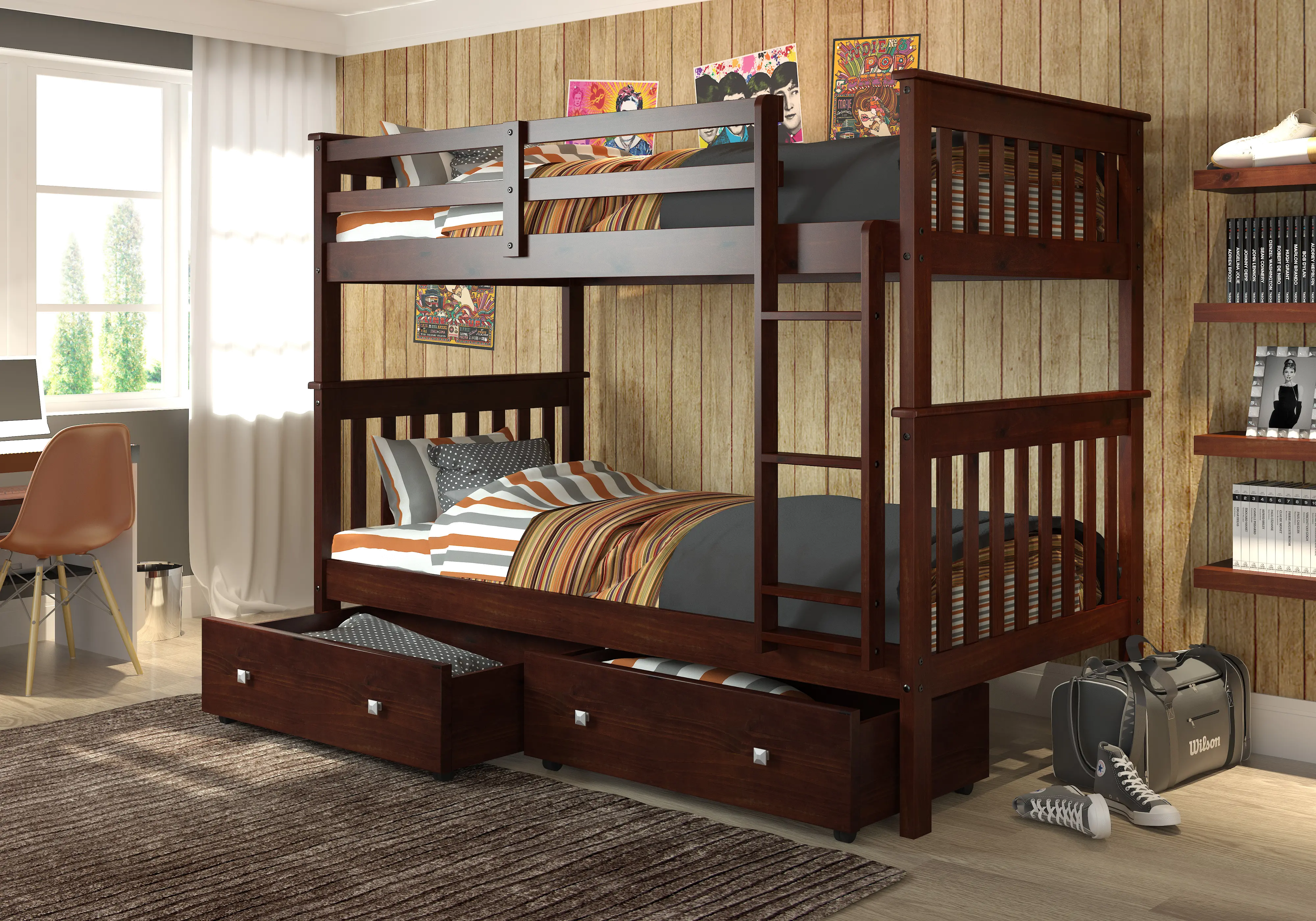 Dark Brown Twin-over-Twin Bunk Bed with Storage - Craftsman-1