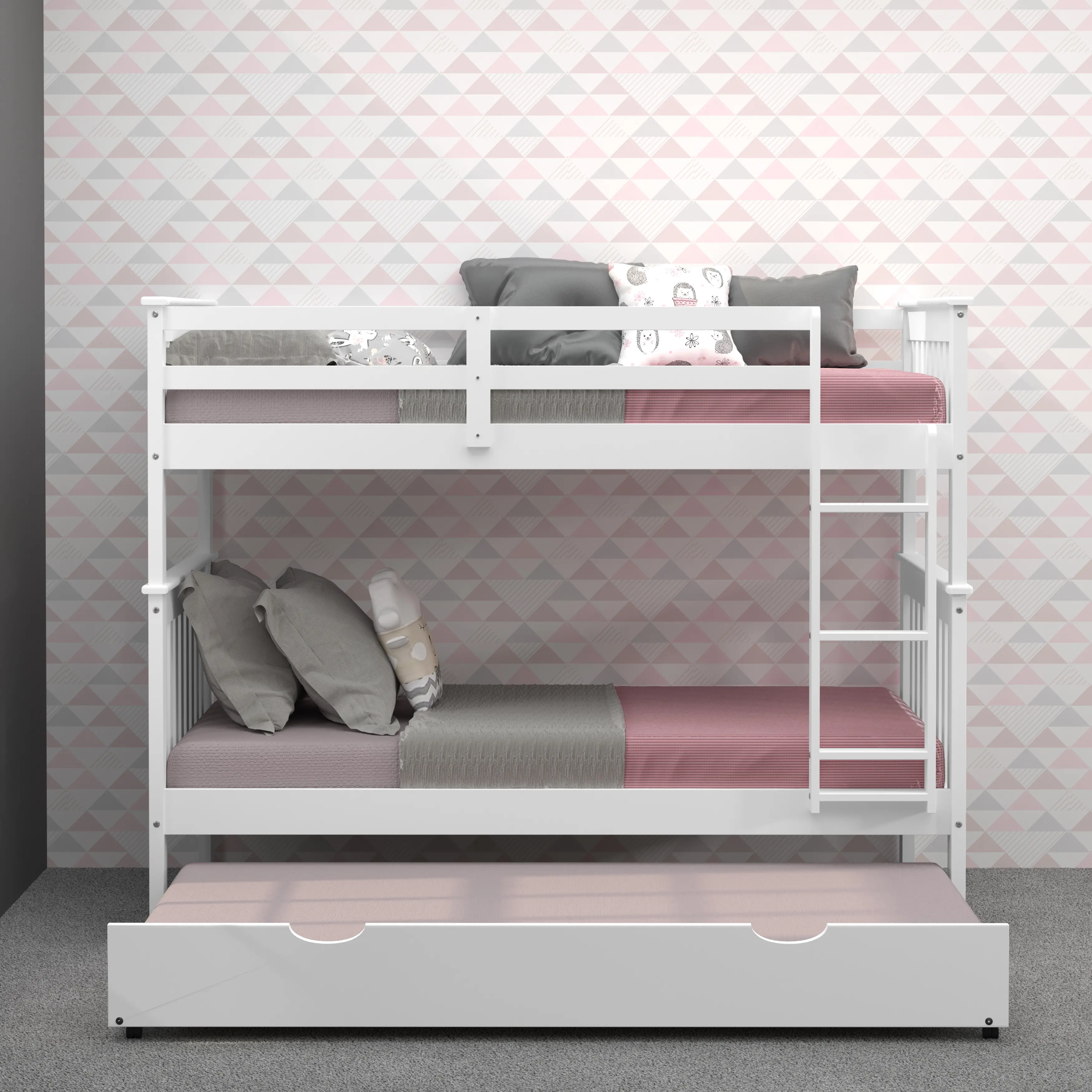 Mission White Twin-over-Twin Bunk Bed with Trundle - Craftsman-1