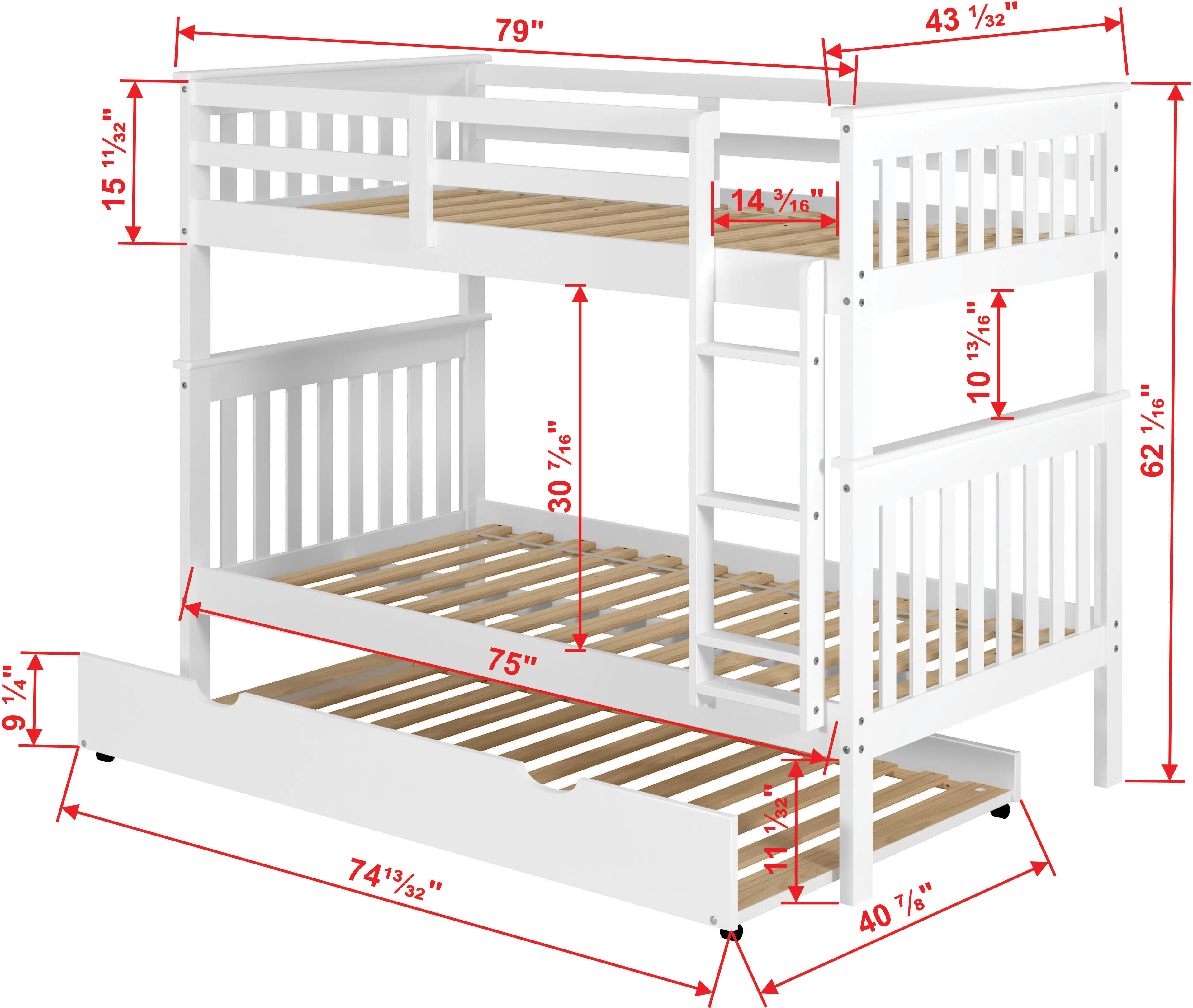 Mission White Twin-over-Twin Bunk Bed with Trundle - Craftsman-7