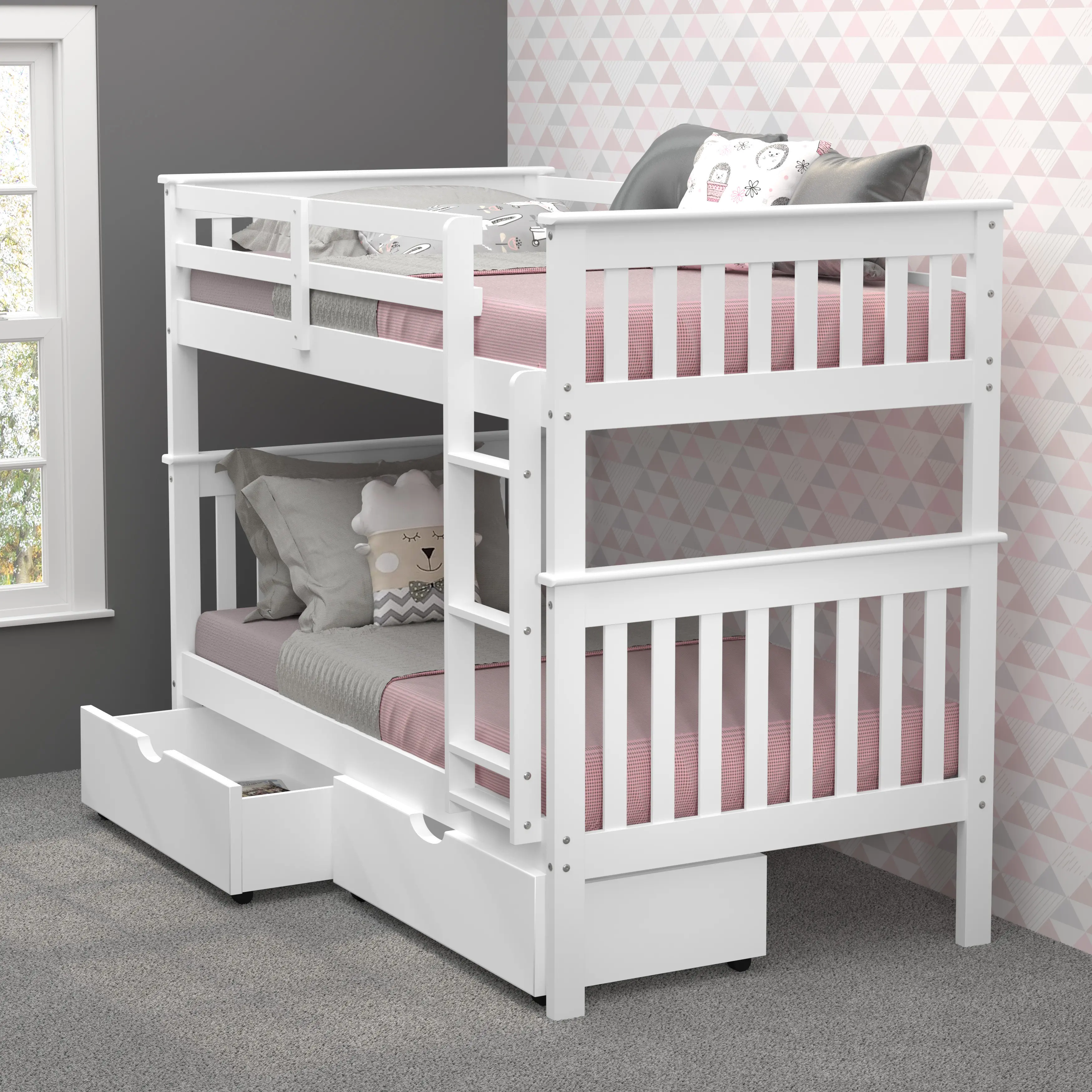 Mission White Twin-over-Twin Bunk Bed with Storage - Craftsman-2