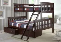 Cappuccino Brown Twin over Full Bunk Bed with Storage - Arts & Crafts