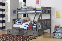 Mission Gray Twin-over-Full Bunk Bed with Storage - Craftsman