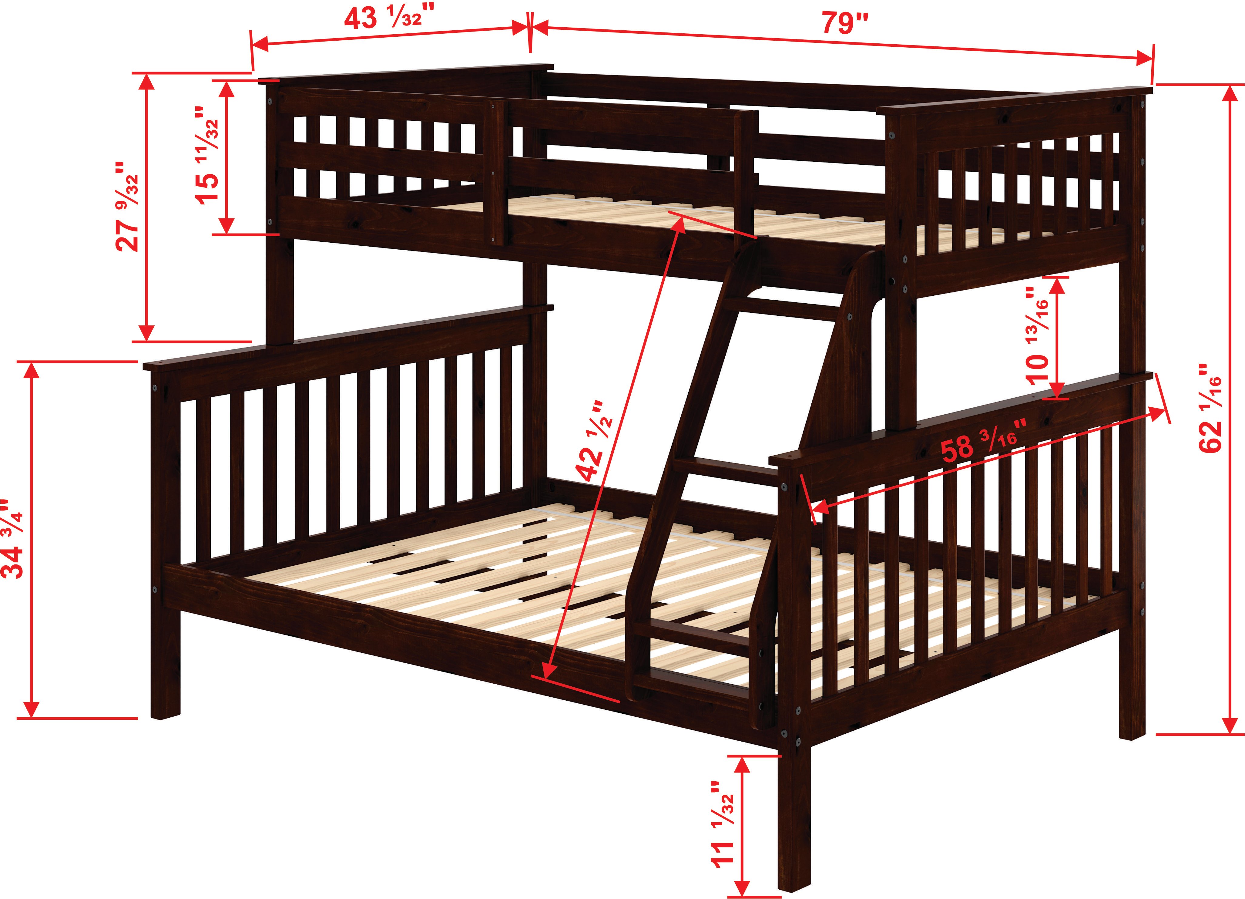 Dark Cappuccino Brown Twin-over-Full Bunk Bed - Craftsman-7