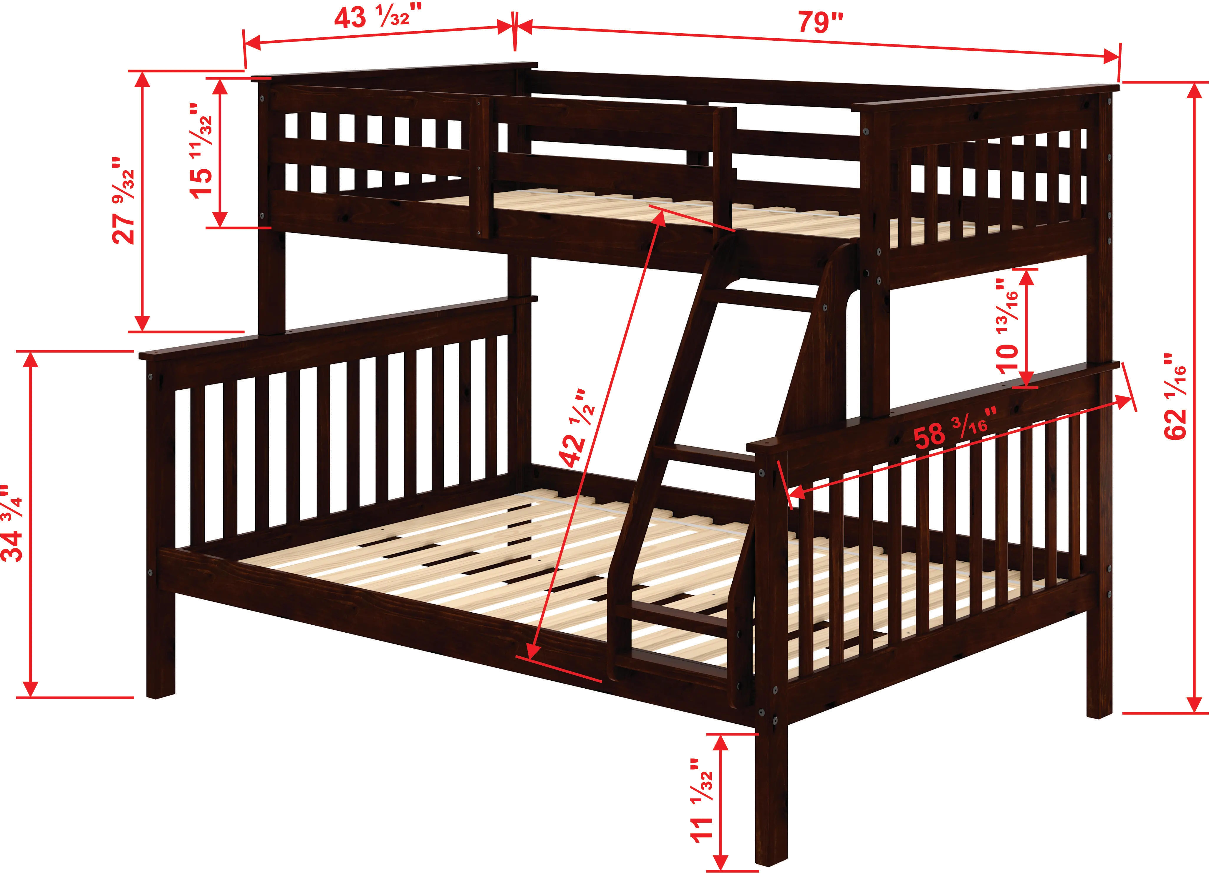 Dark Cappuccino Brown Twin-over-Full Bunk Bed - Craftsman-7
