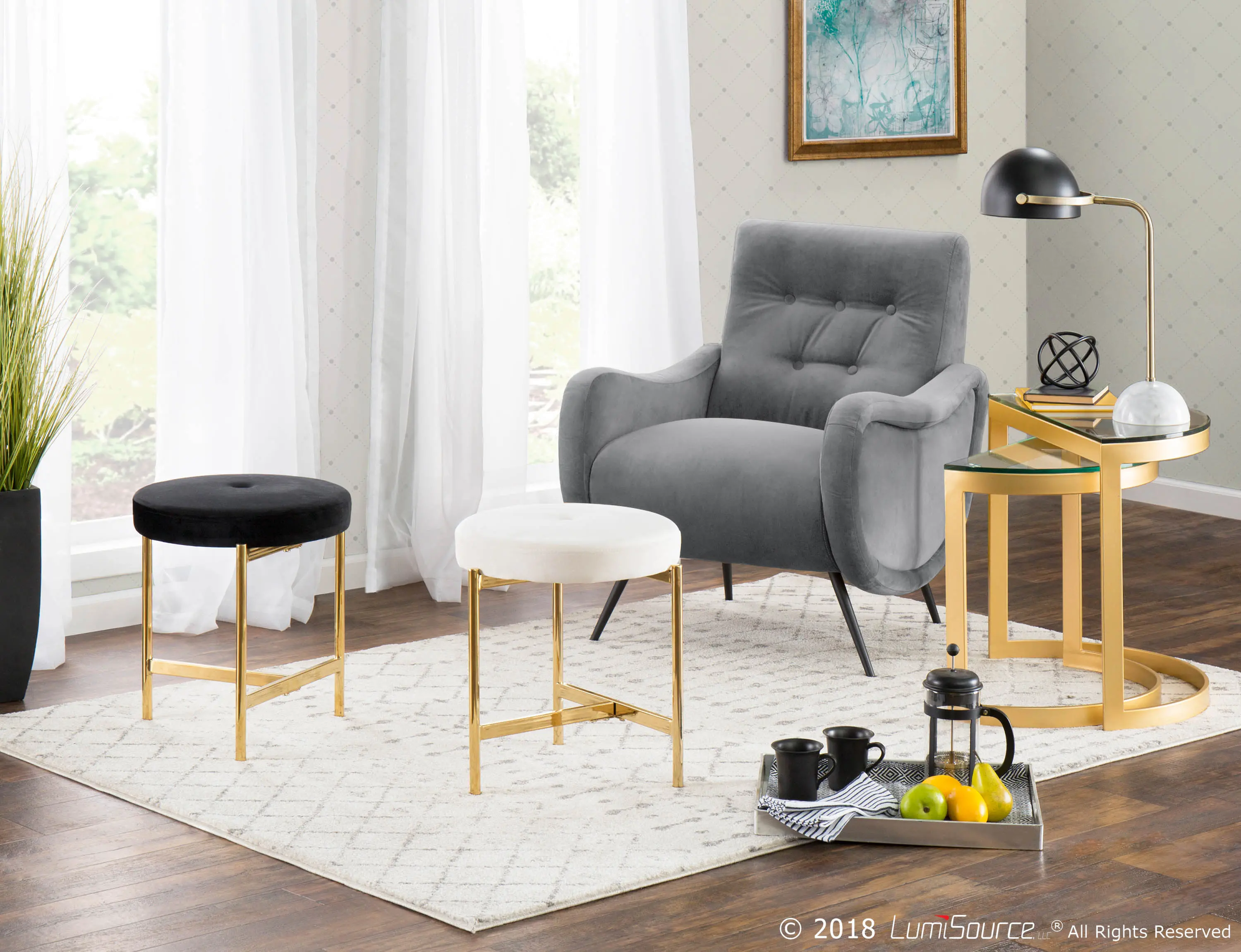 B17-CHLOE AU+W White Velvet Vanity Stool-7