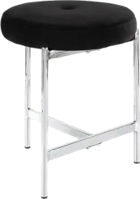 B17-CHLOE BK Black Velvet With Silver Legs Vanity Stool